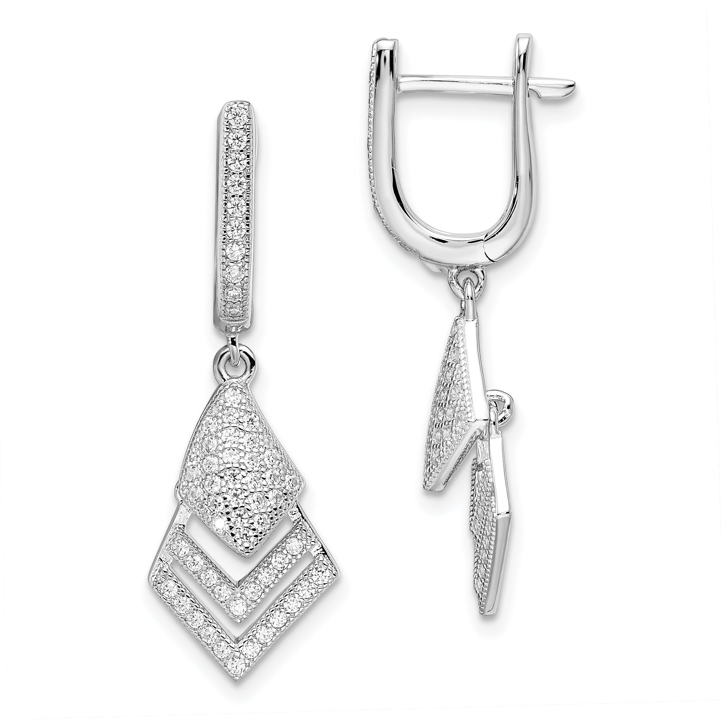 Brilliant Embers Sterling Silver Rhodium-plated 114 Stone Micro PavÇ CZ Hinged Dangle Earrings