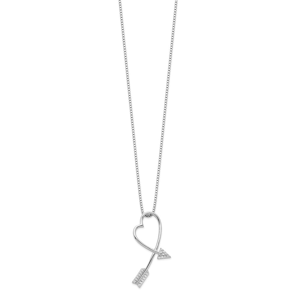 Brilliant Embers Sterling Silver Rhodium-plated 22 Stone 18 inch Micro PavÇ CZ Arrow Heart Necklace with 2 Inch Extender