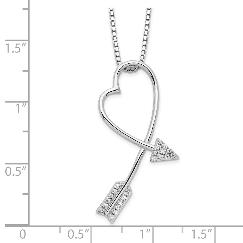 Brilliant Embers Sterling Silver Rhodium-plated 22 Stone 18 inch Micro PavÇ CZ Arrow Heart Necklace with 2 Inch Extender