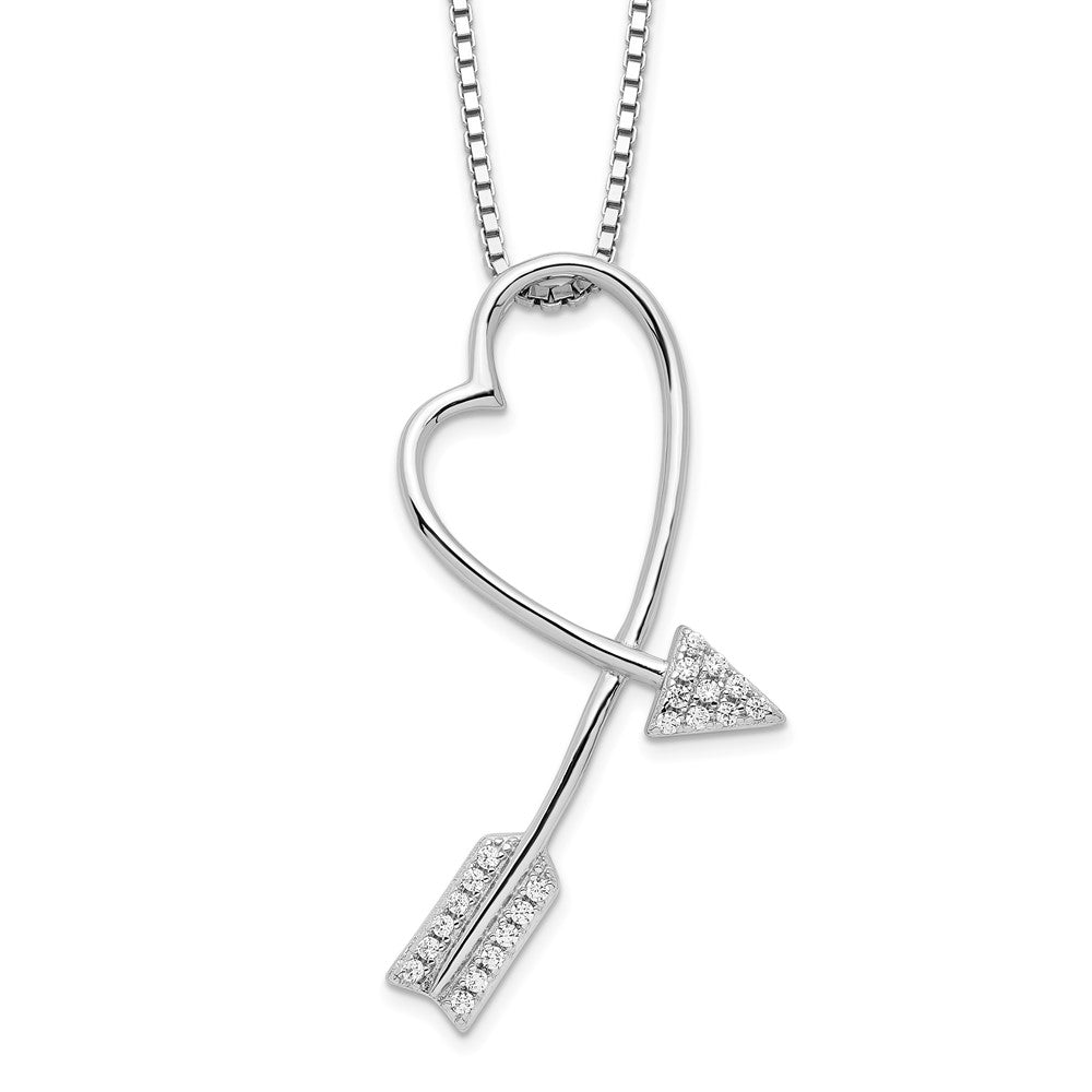 Brilliant Embers Sterling Silver Rhodium-plated 22 Stone 18 inch Micro PavÇ CZ Arrow Heart Necklace with 2 Inch Extender