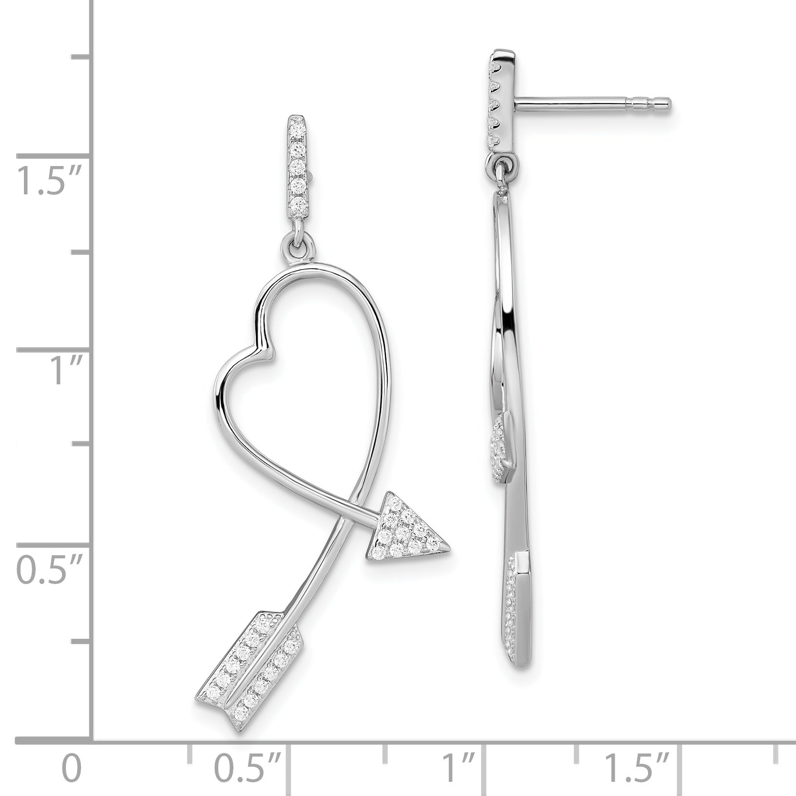 Brilliant Embers Sterling Silver Rhodium-plated 54 Stone Micro PavÇ CZ Arrow Heart Dangle Post Earrings