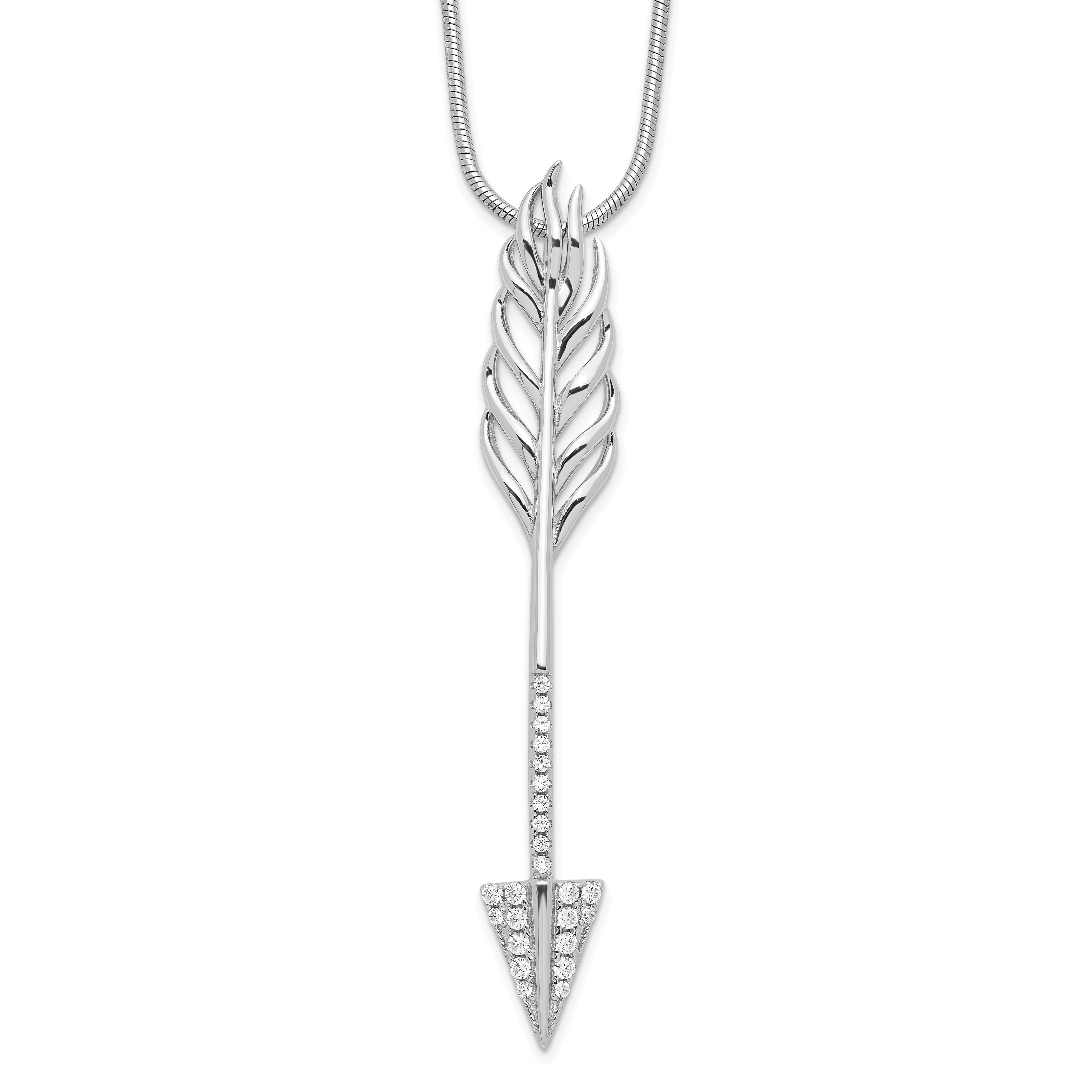 Brilliant Embers Sterling Silver Rhodium-plated 24 Stone 18 inch Micro PavÇ CZ Arrow Necklace with 2 Inch Extender