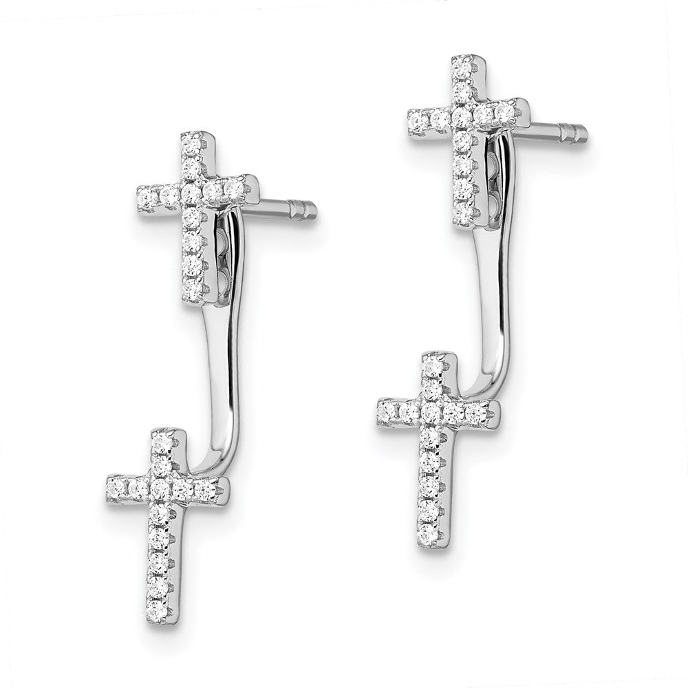 Brilliant Embers Sterling Silver Rhodium-plated 46 Stone Micro PavÇ CZ Cross Front Back Earrings