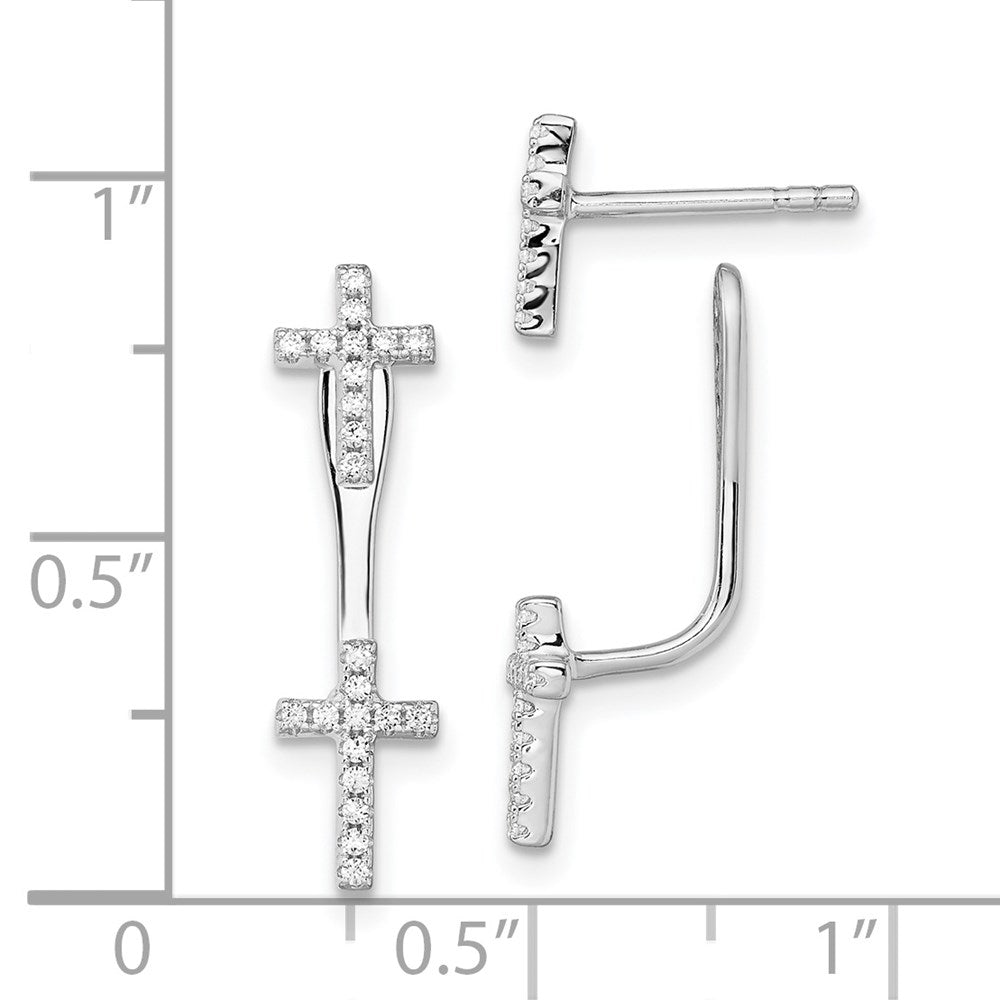 Brilliant Embers Sterling Silver Rhodium-plated 46 Stone Micro PavÇ CZ Cross Front Back Earrings