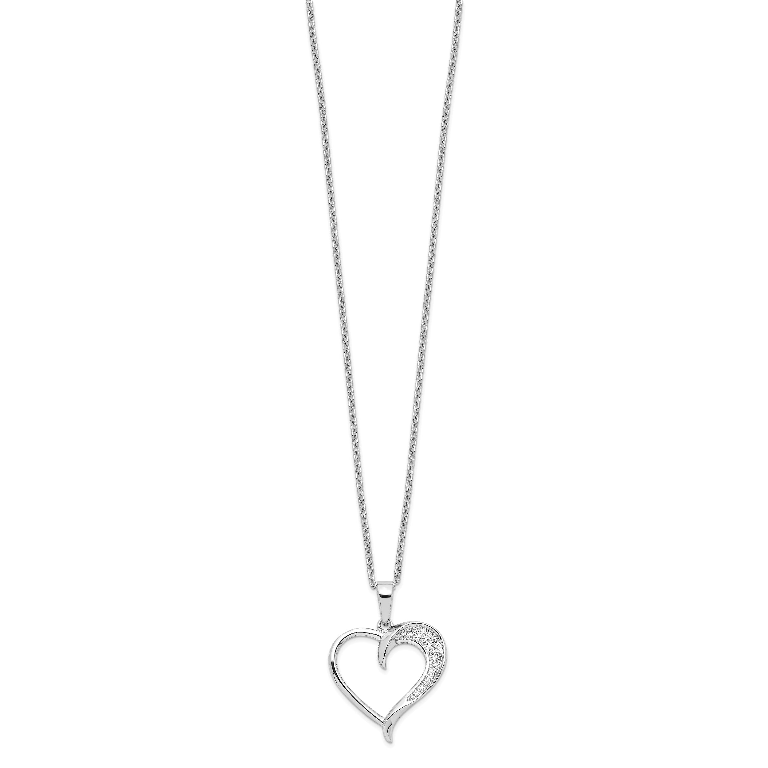 Brilliant Embers Sterling Silver Rhodium-plated 21 Stone 18 inch Micro PavÇ CZ Polished Heart Necklace with 2 Inch Extender
