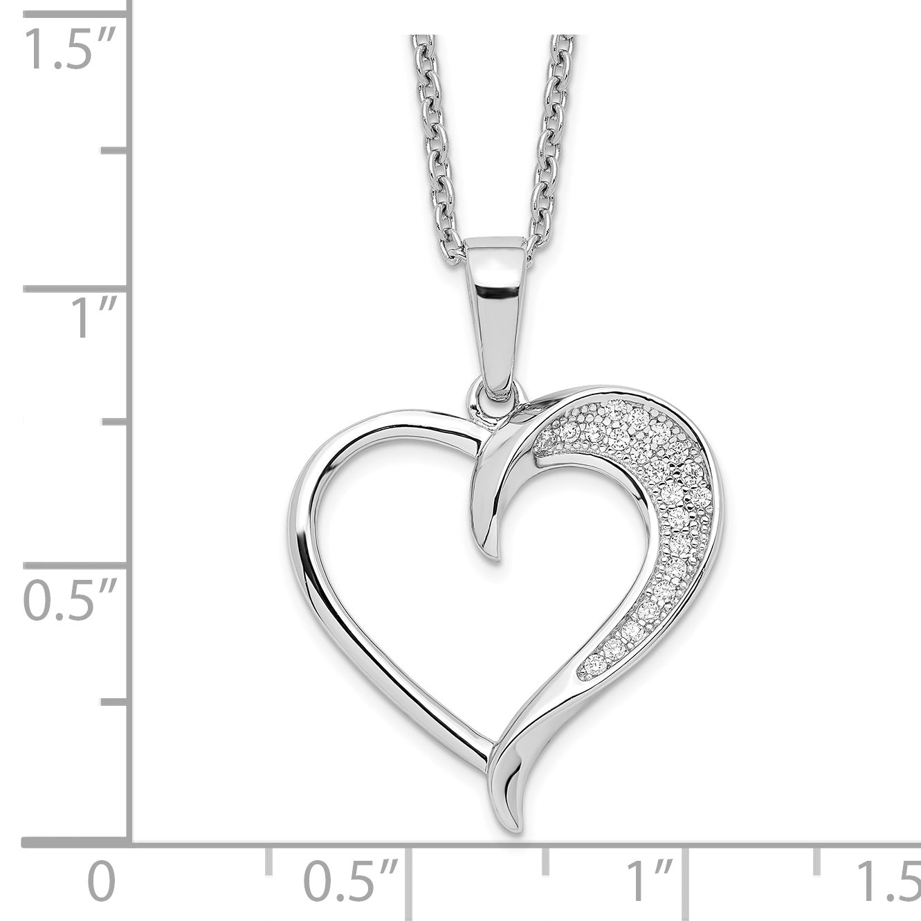 Brilliant Embers Sterling Silver Rhodium-plated 21 Stone 18 inch Micro PavÇ CZ Polished Heart Necklace with 2 Inch Extender