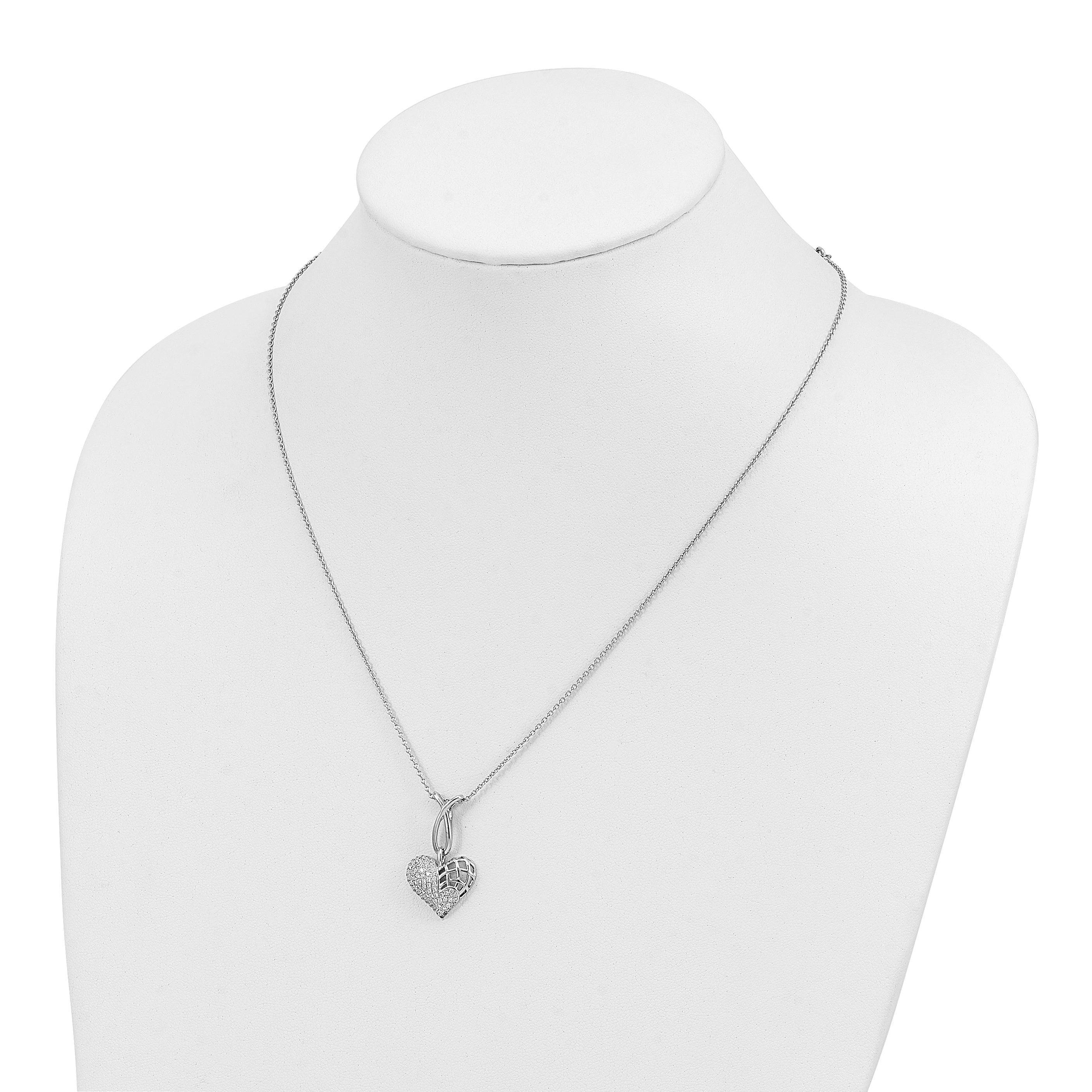 Sterling Silver & CZ Brilliant Embers Polished Heart Necklace