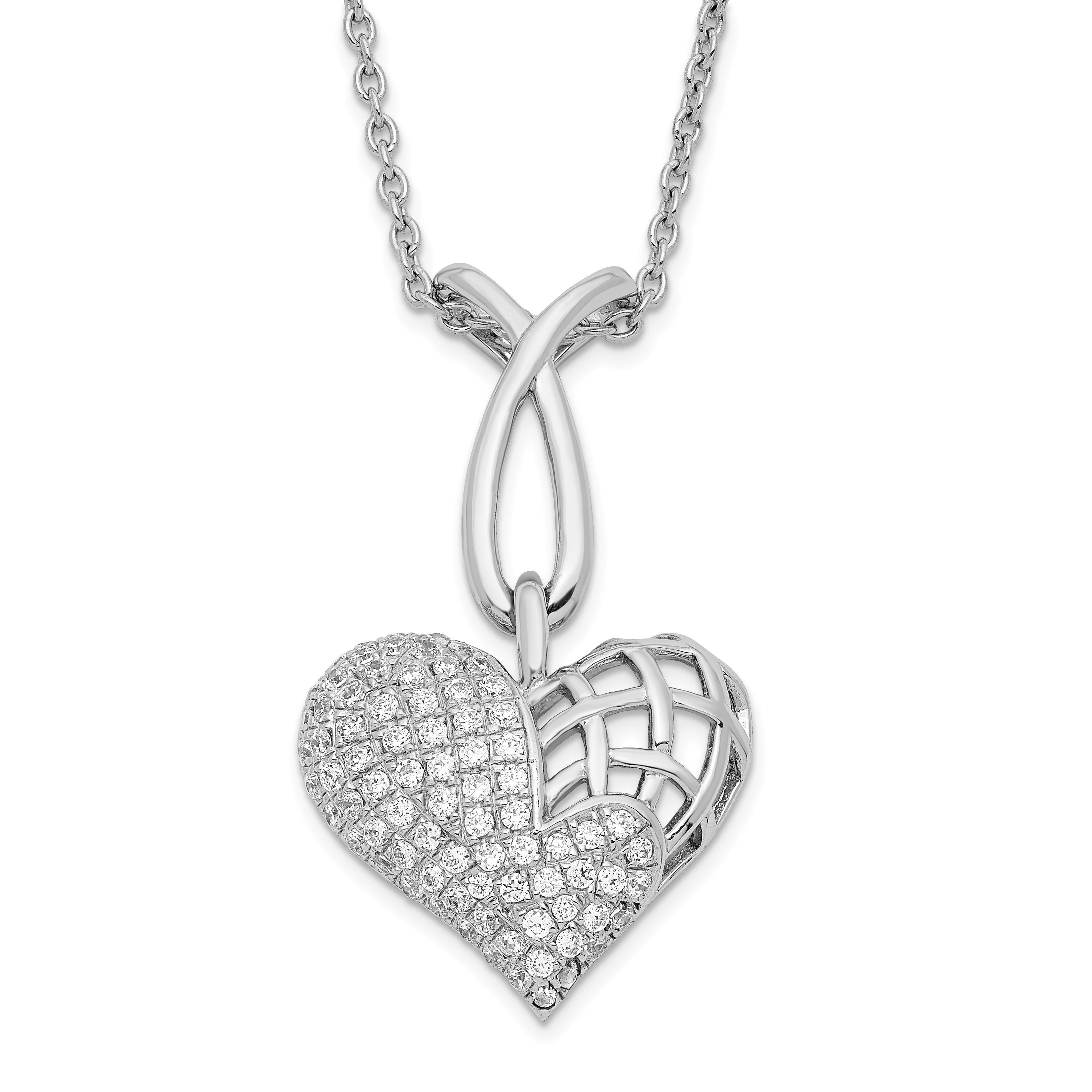 Sterling Silver & CZ Brilliant Embers Polished Heart Necklace