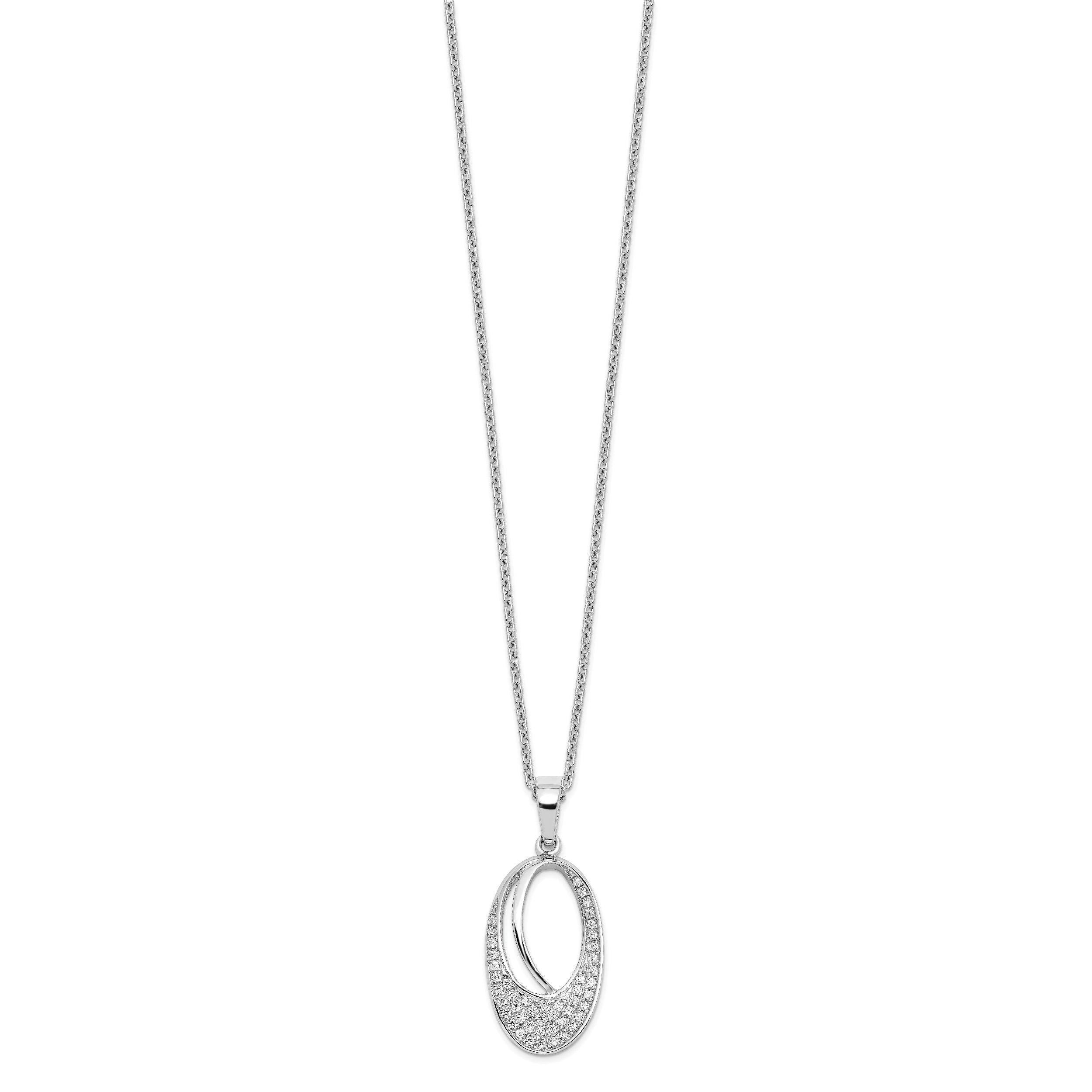Brilliant Embers Sterling Silver Rhodium-plated 48 Stone 18 inch Micro PavÇ CZ Oval Necklace with 2 Inch Extender