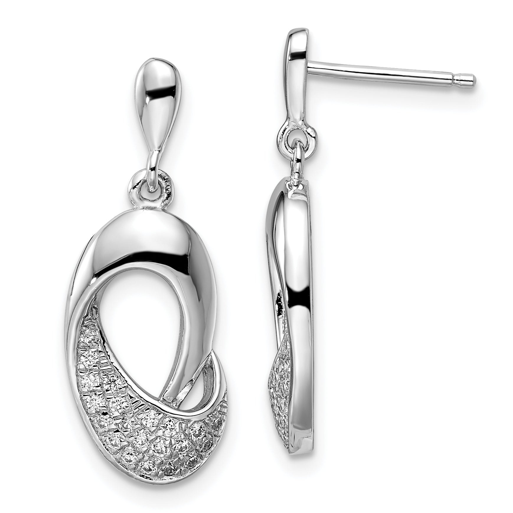 Brilliant Embers Sterling Silver Rhodium-plated 42 Stone Micro PavÇ CZ Dangle Post Earrings