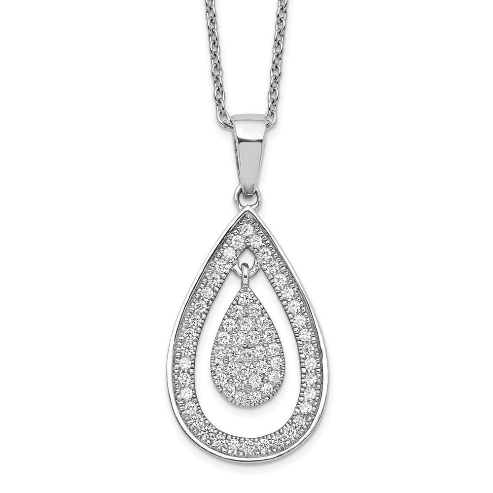 Brilliant Embers Sterling Silver Rhodium-plated 64 Stone 18 inch Micro Pav√á CZ Teardrop Necklace with 2 Inch Extender