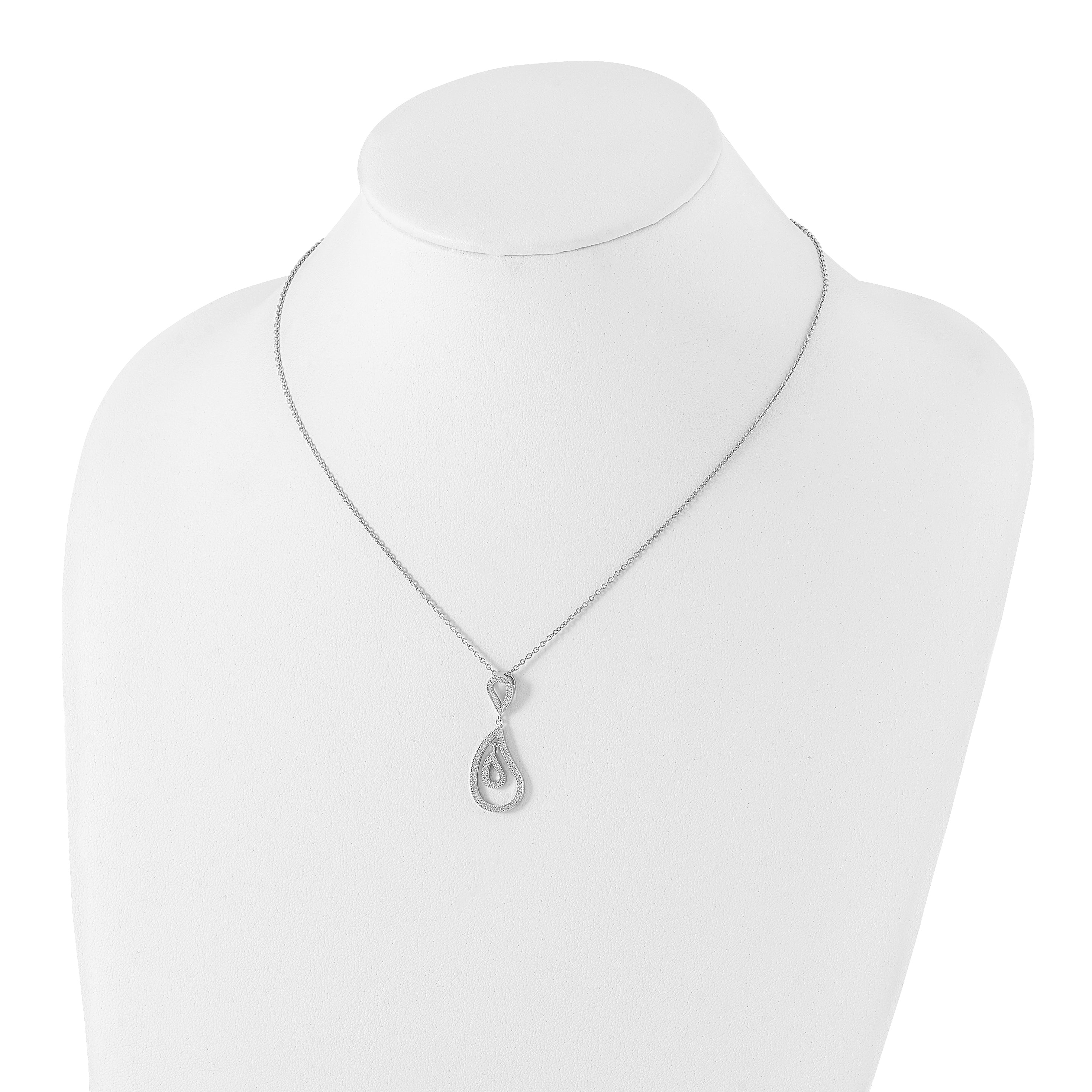 Sterling Silver & CZ Brilliant Embers Polished Teardrop Necklace