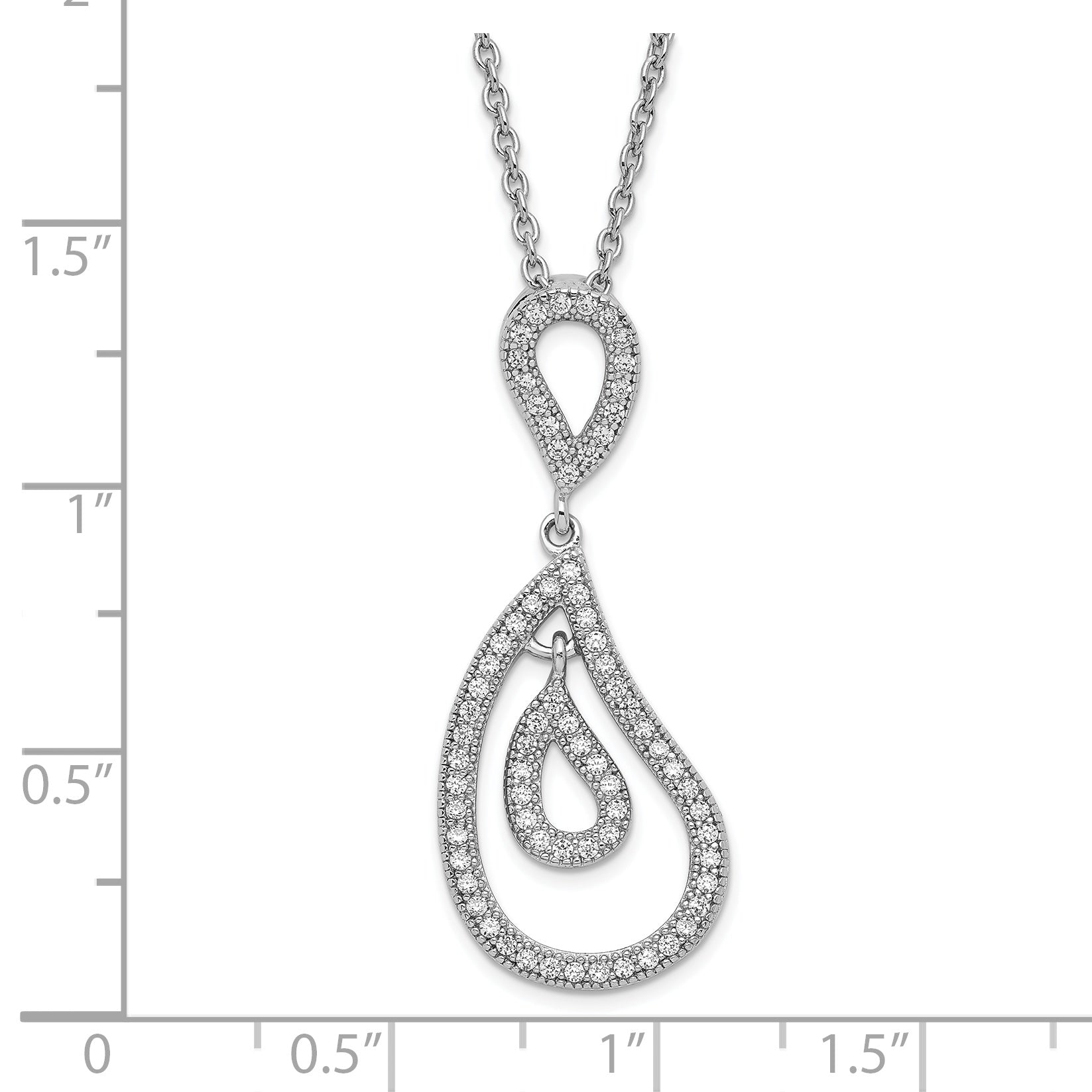 Sterling Silver & CZ Brilliant Embers Polished Teardrop Necklace