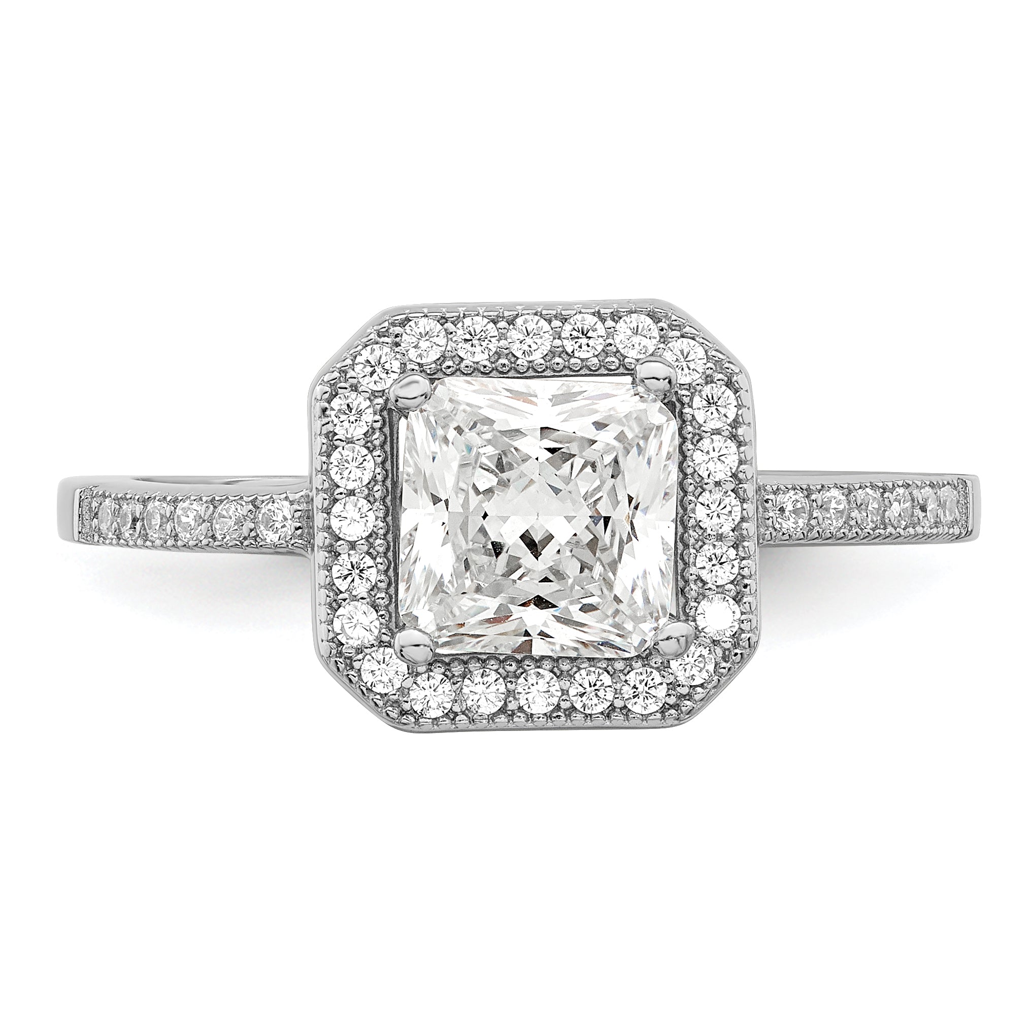 Brilliant Embers Sterling Silver Rhodium-plated 37 Stone Halo Micro PavÇ CZ Ring