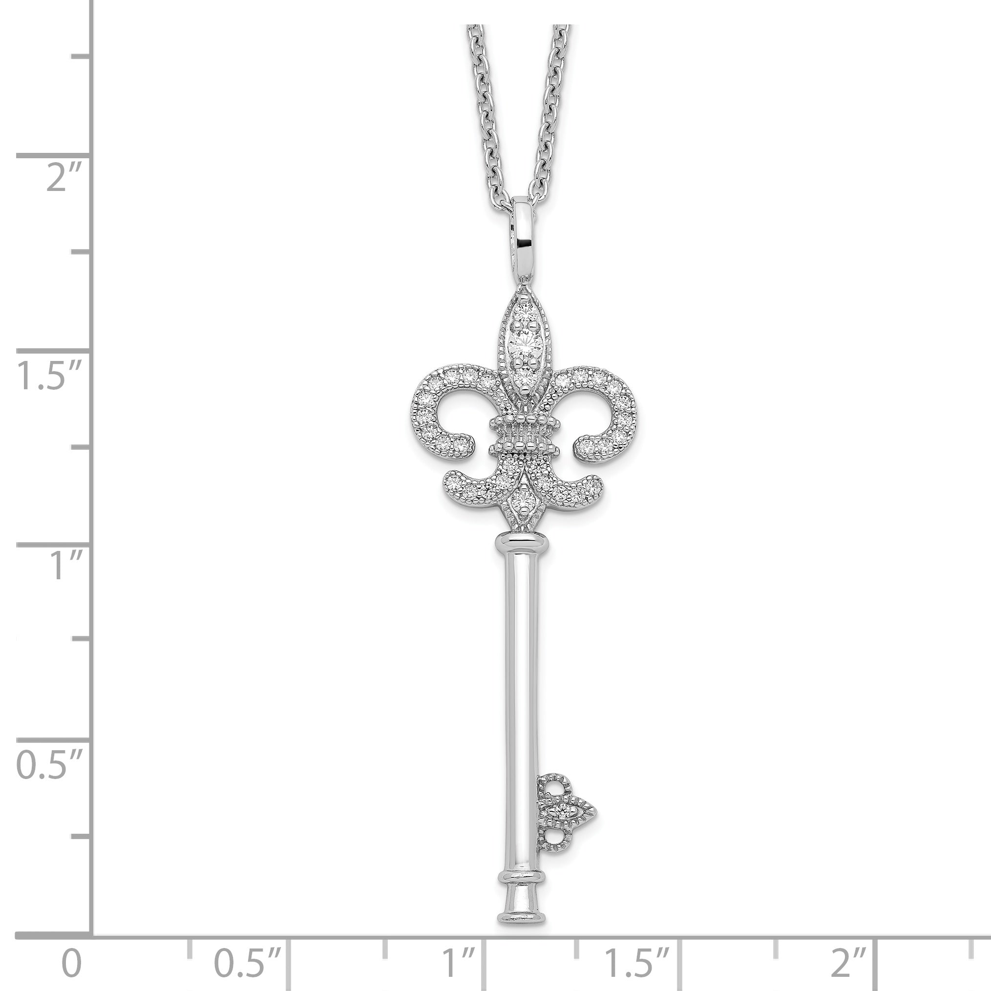 Brilliant Embers Sterling Silver Rhodium-plated 33 Stone 18 inch Micro PavÇ CZ Polished Key Necklace with 2 Inch Extender