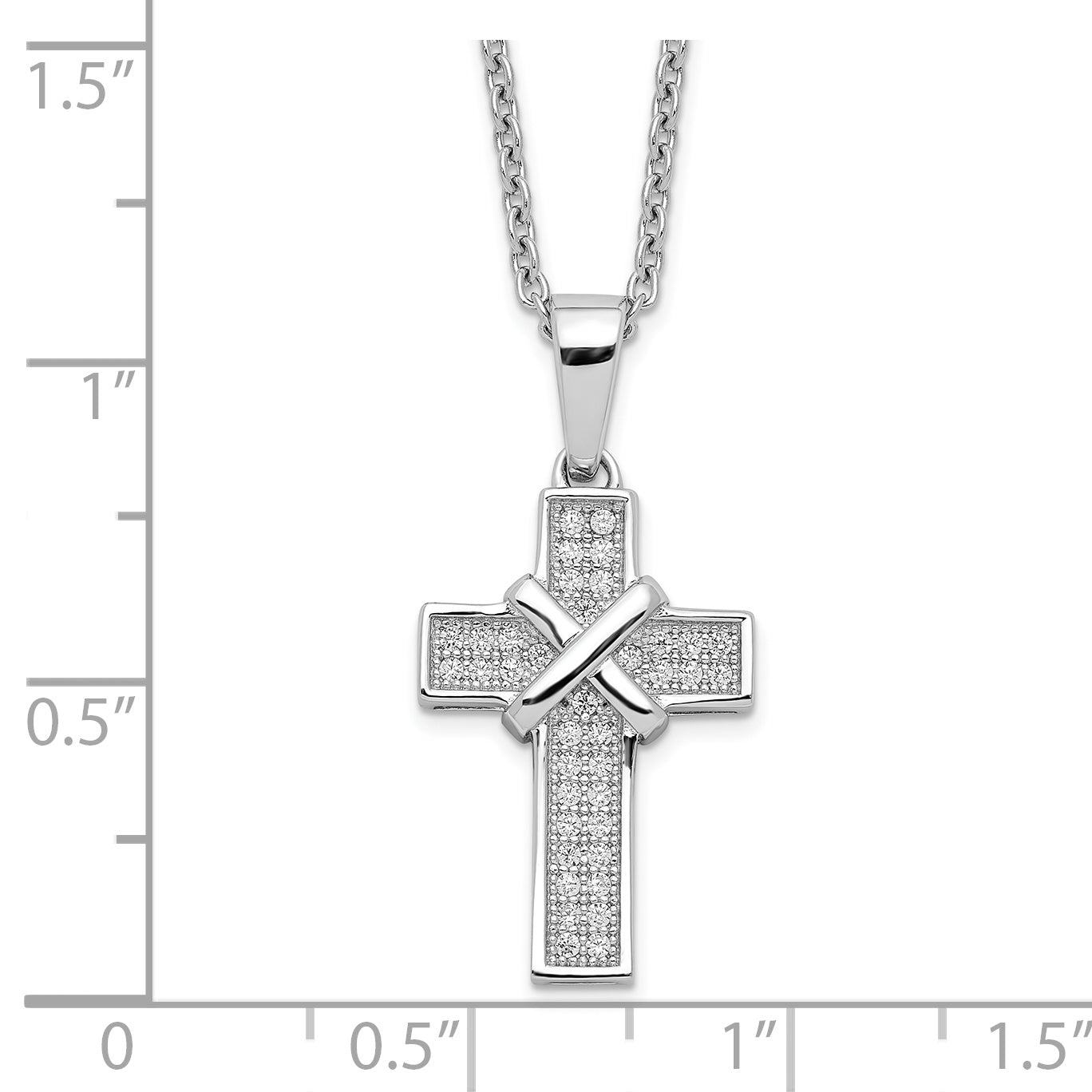 Brilliant Embers Sterling Silver Rhodium-plated 38 Stone 18 inch Micro PavÇ CZ Polished Cross Necklace with 2 Inch Extender