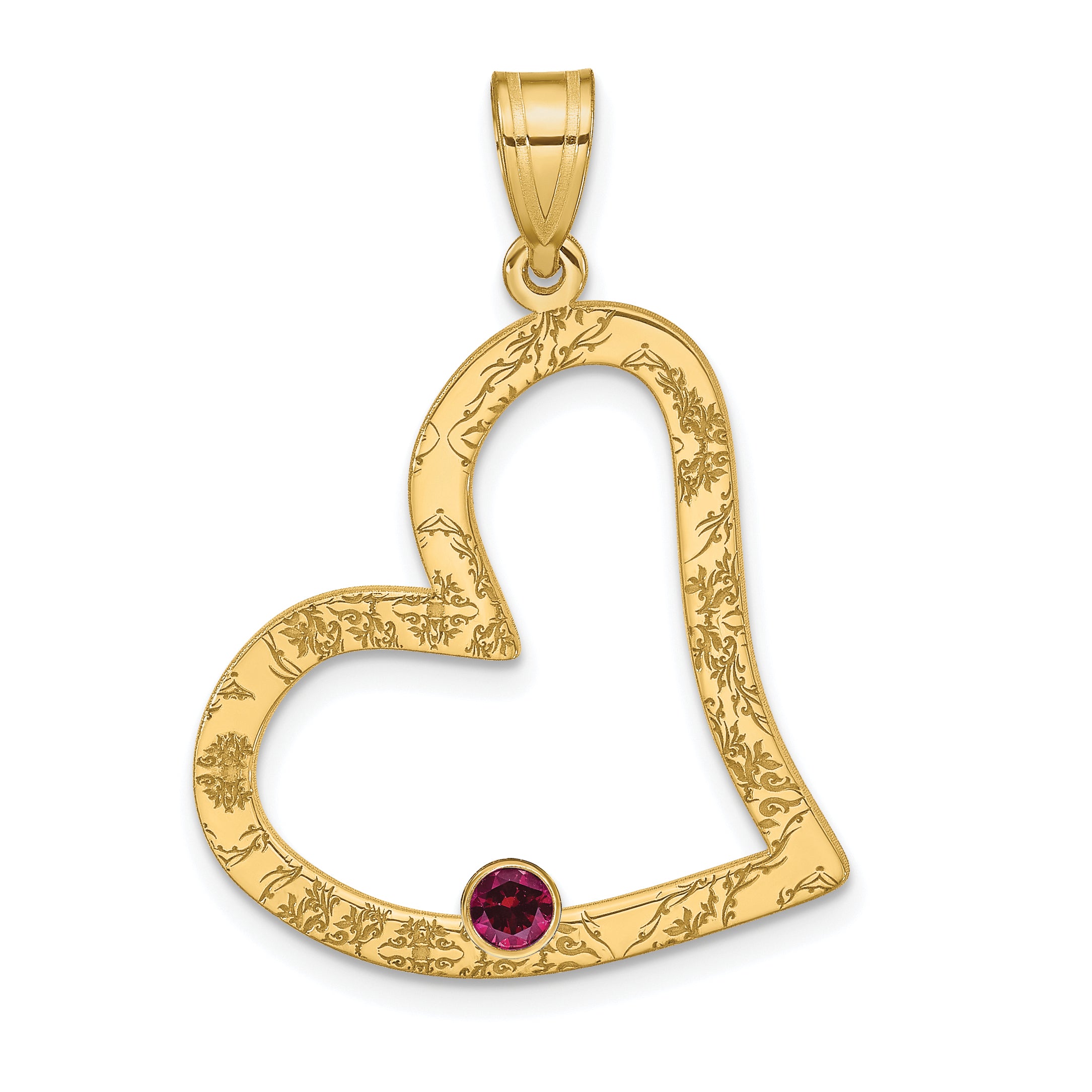 SS/Rhod-plated 1 Birthstone Heart with 14k Bezel Family Pendant