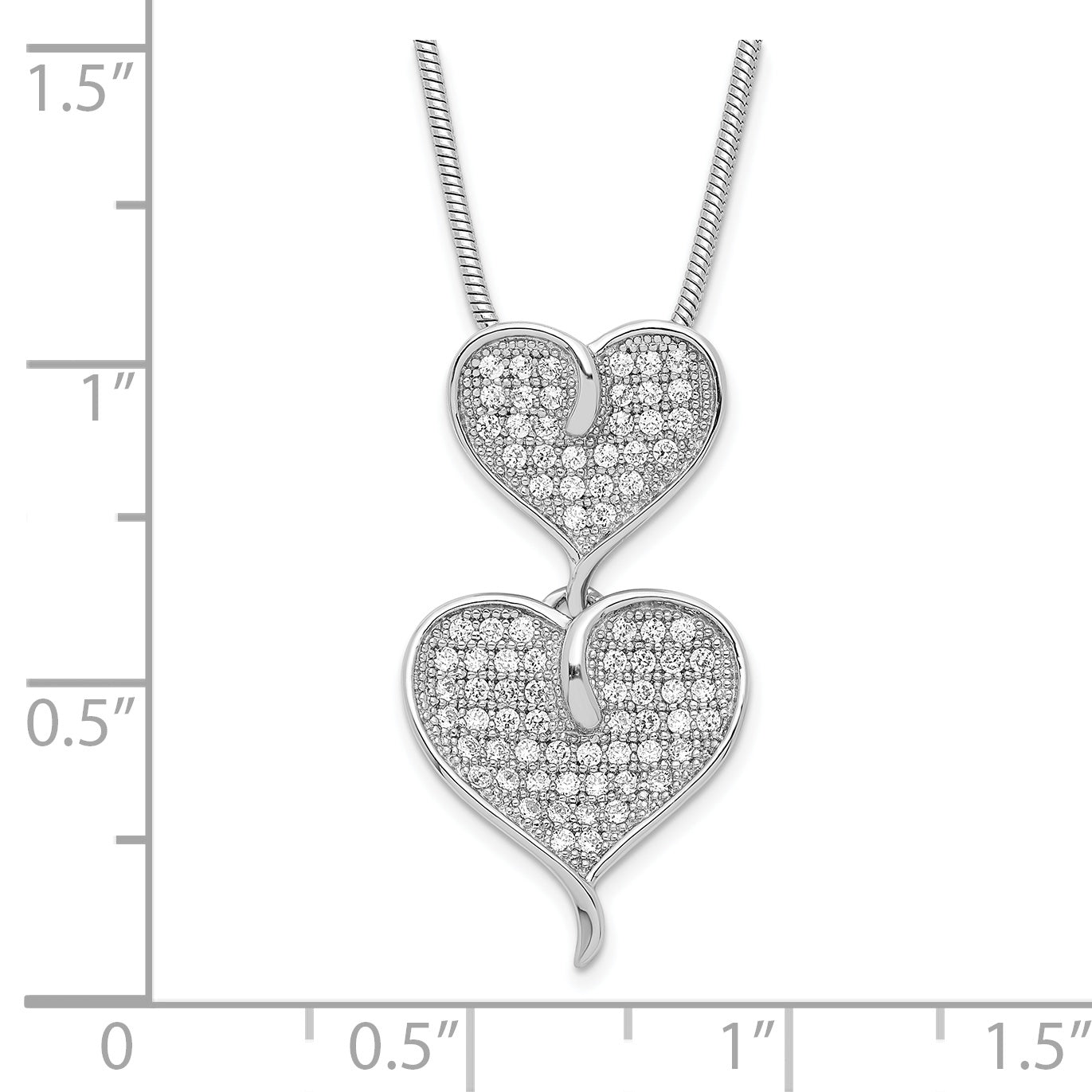 Sterling Silver & CZ Brilliant Embers Polished Double Heart Necklace