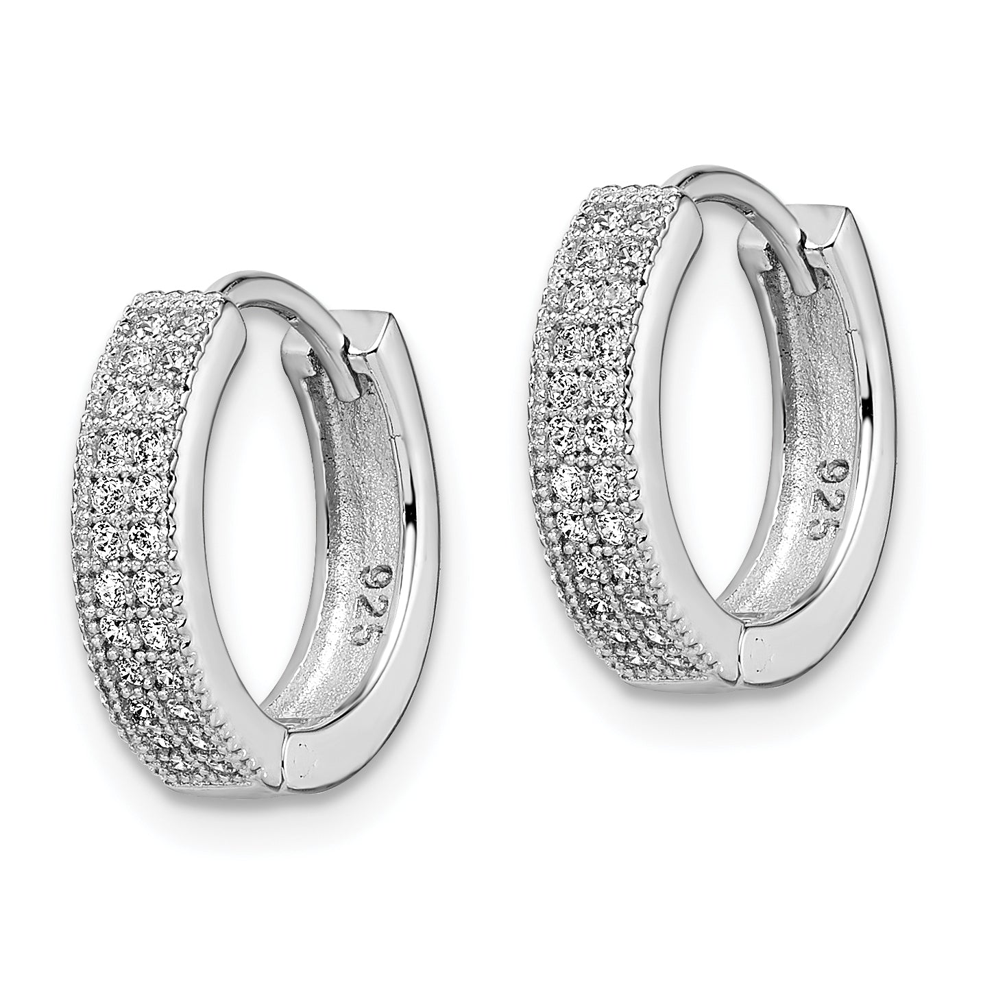Brilliant Embers Sterling Silver Rhodium-plated 48 Stone Micro PavÇ CZ Hinged Hoop Earrings
