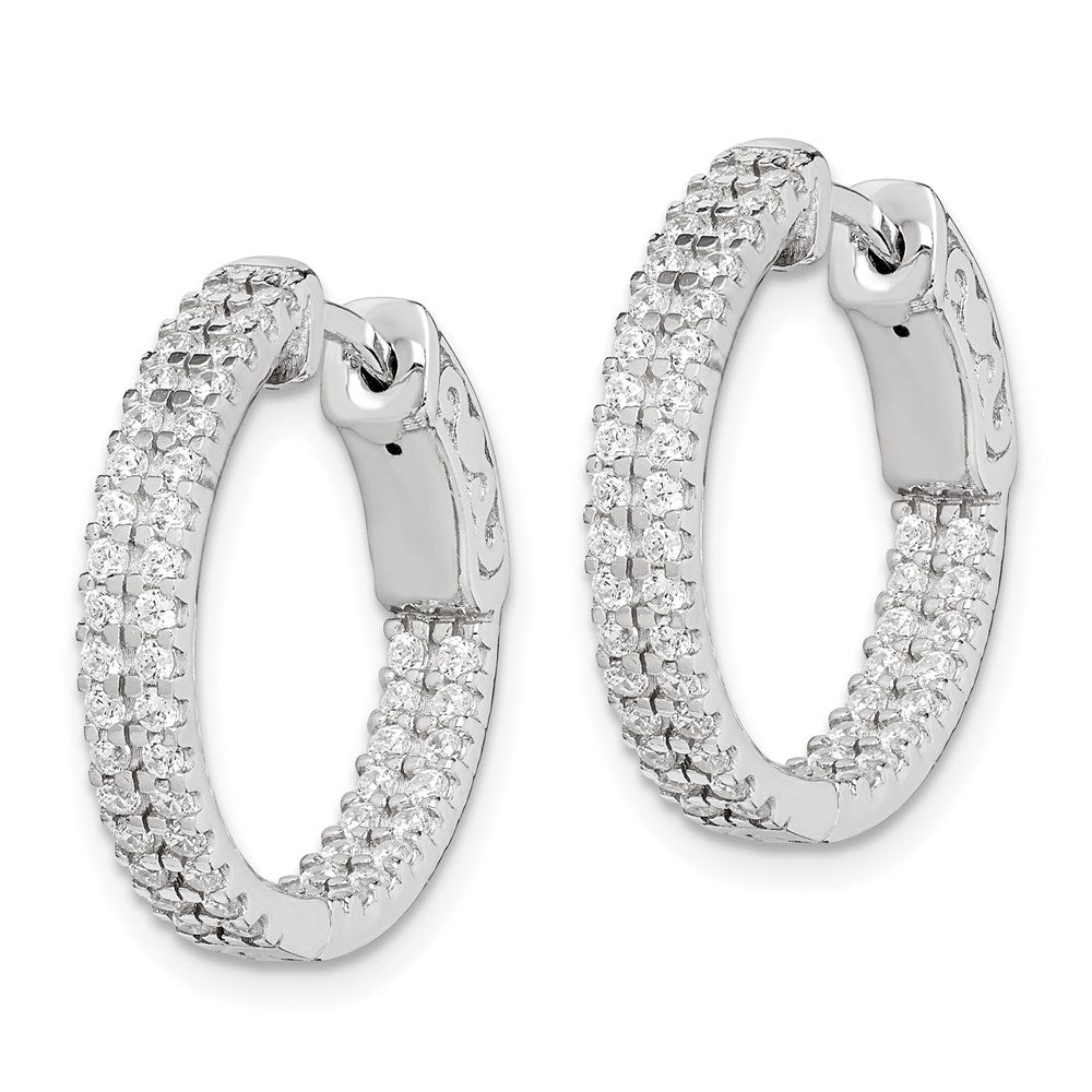 Sterling Shimmer Sterling Silver Rhodium-plated 100 Stone Pav√á 1.3mm CZ In and Out Round Hinged Hoop Earrings