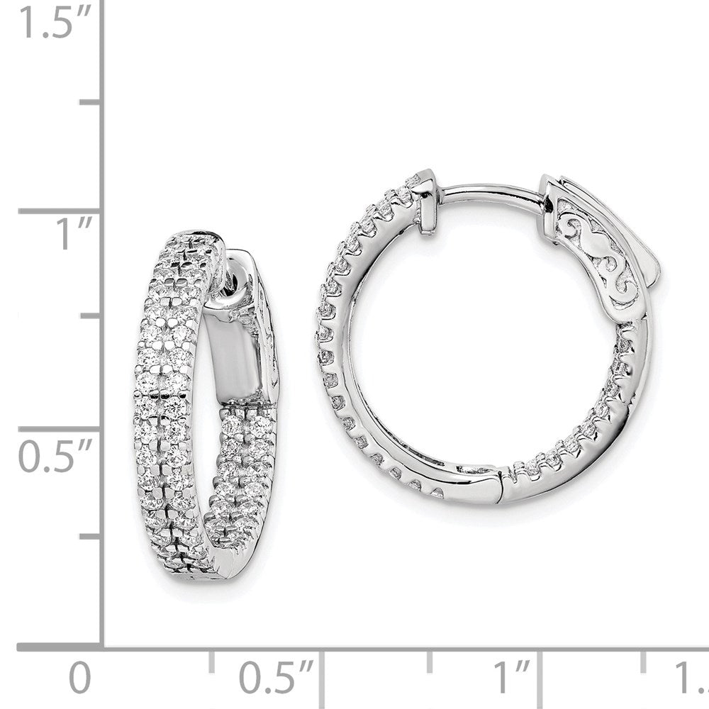 Sterling Shimmer Sterling Silver Rhodium-plated 100 Stone Pav√á 1.3mm CZ In and Out Round Hinged Hoop Earrings