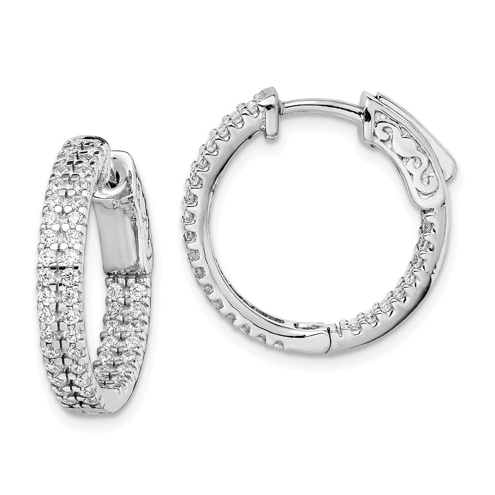 Sterling Shimmer Sterling Silver Rhodium-plated 100 Stone Pav√á 1.3mm CZ In and Out Round Hinged Hoop Earrings