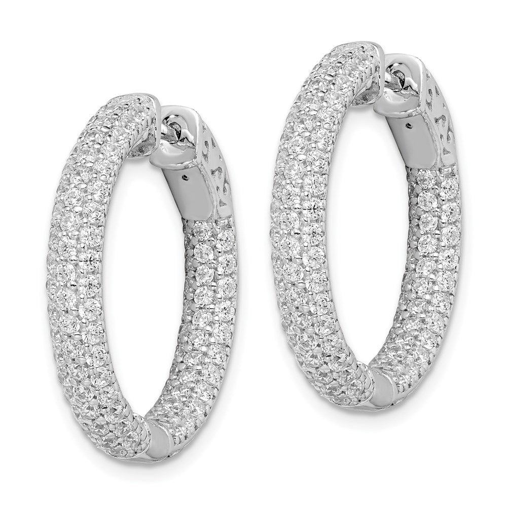 Sterling Shimmer Sterling Silver Rhodium-plated 178 Stone Pav√á 1.5mm CZ In and Out Round Hinged Hoop Earrings