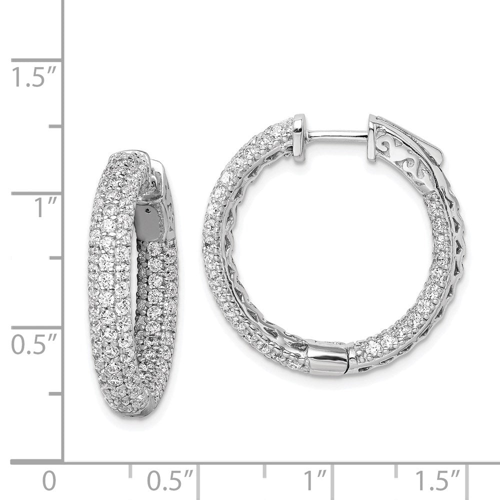 Sterling Shimmer Sterling Silver Rhodium-plated 178 Stone Pav√á 1.5mm CZ In and Out Round Hinged Hoop Earrings