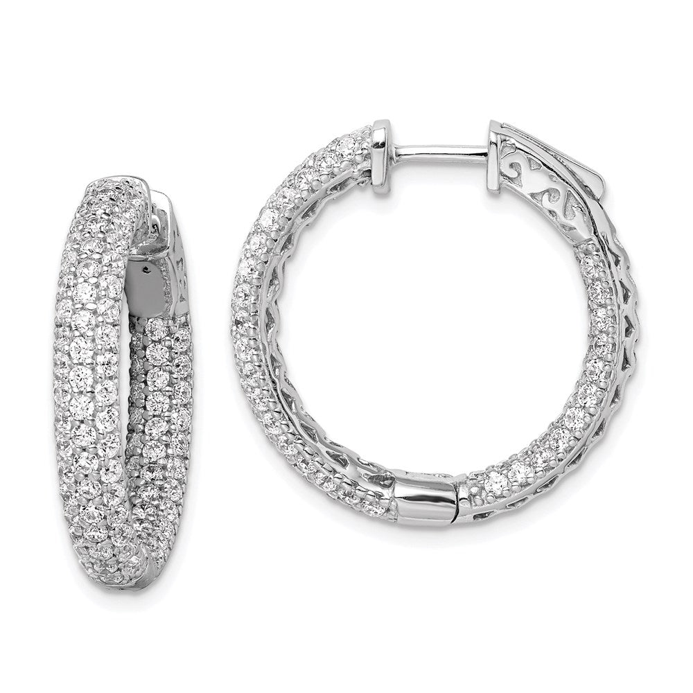 Sterling Shimmer Sterling Silver Rhodium-plated 178 Stone Pav√á 1.5mm CZ In and Out Round Hinged Hoop Earrings