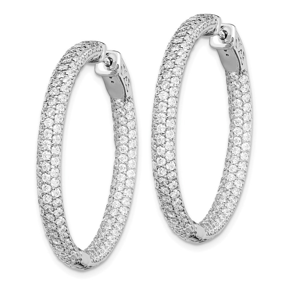 Sterling Shimmer Sterling Silver Rhodium-plated 304 Stone Pav√á 1.5mm CZ In and Out Round Hinged Hoop Earrings