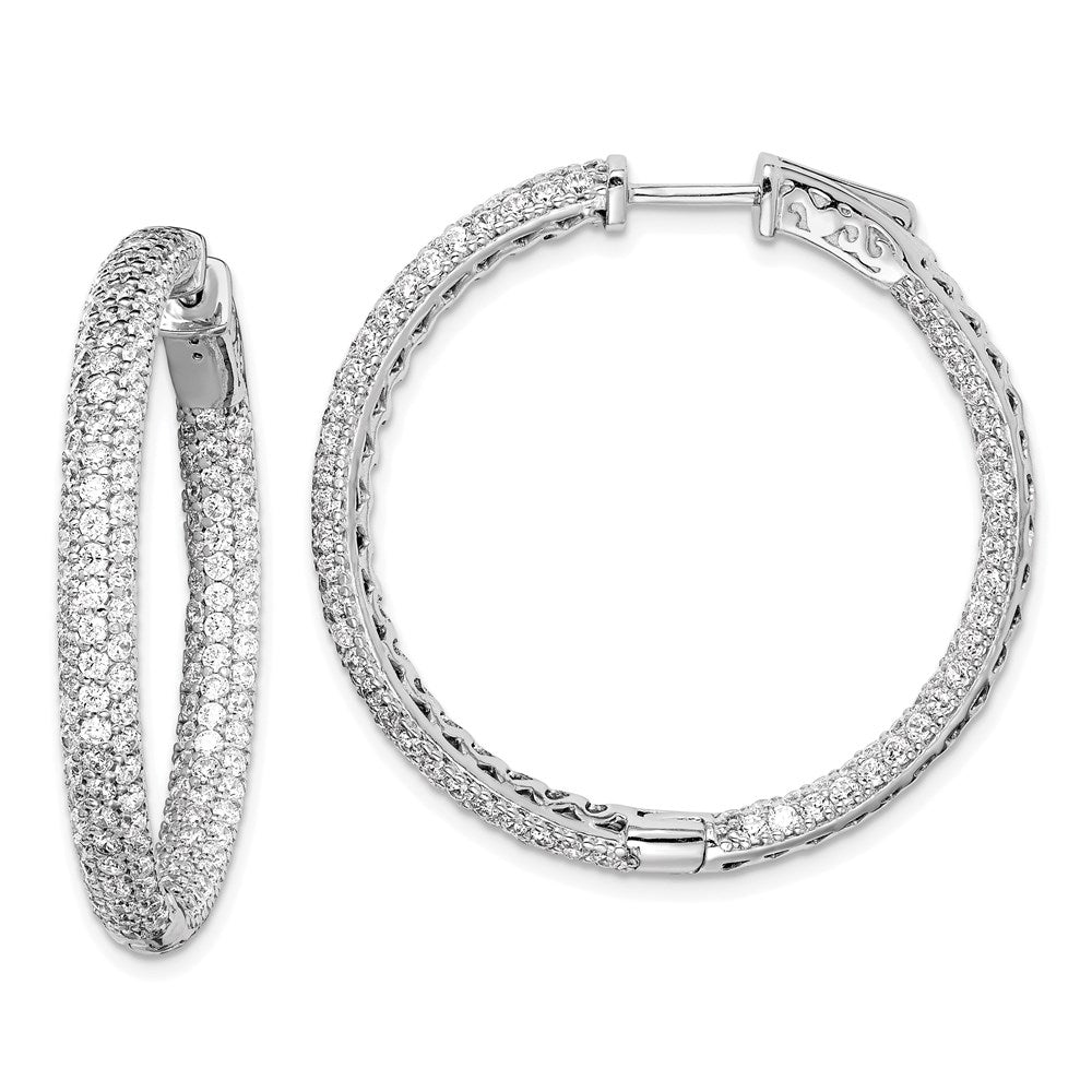 Sterling Shimmer Sterling Silver Rhodium-plated 304 Stone Pav√á 1.5mm CZ In and Out Round Hinged Hoop Earrings