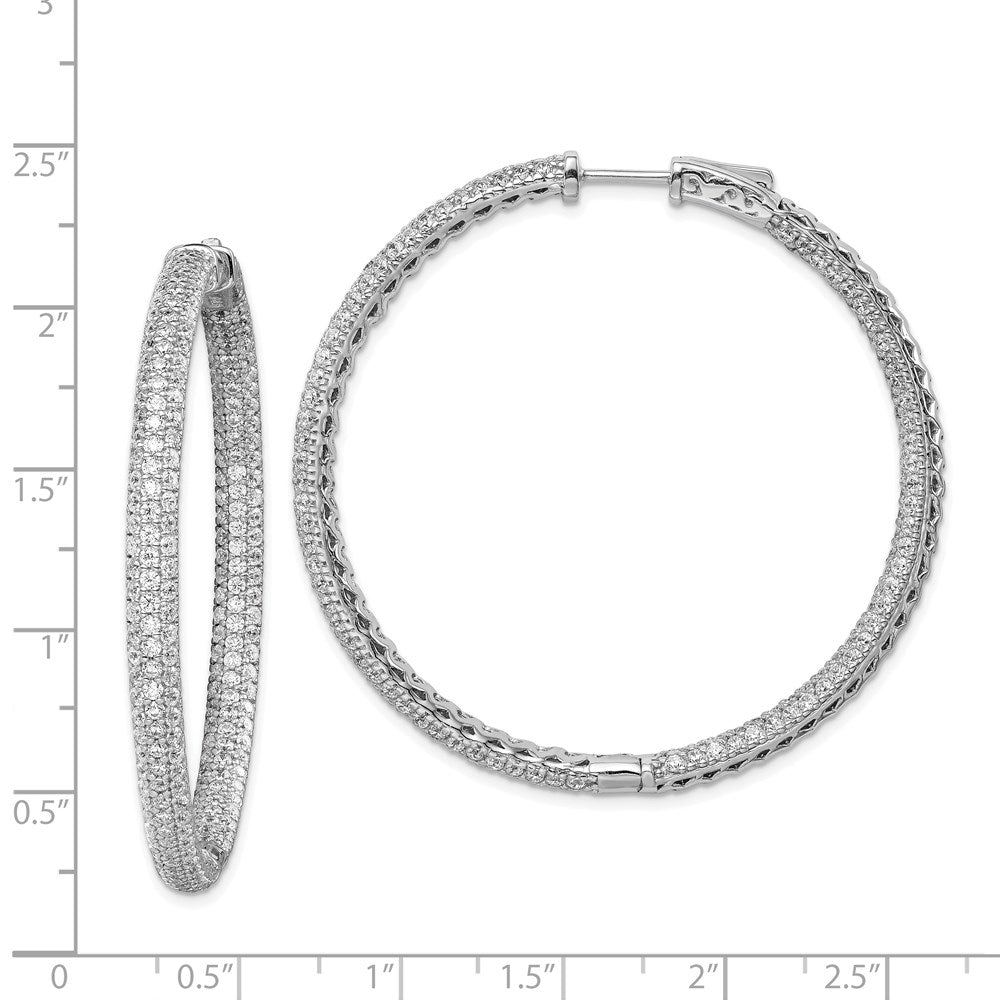 Sterling Shimmer Sterling Silver Rhodium-plated 460 Stone PavÇ 1.5mm CZ In and Out Round Hinged Hoop Earrings