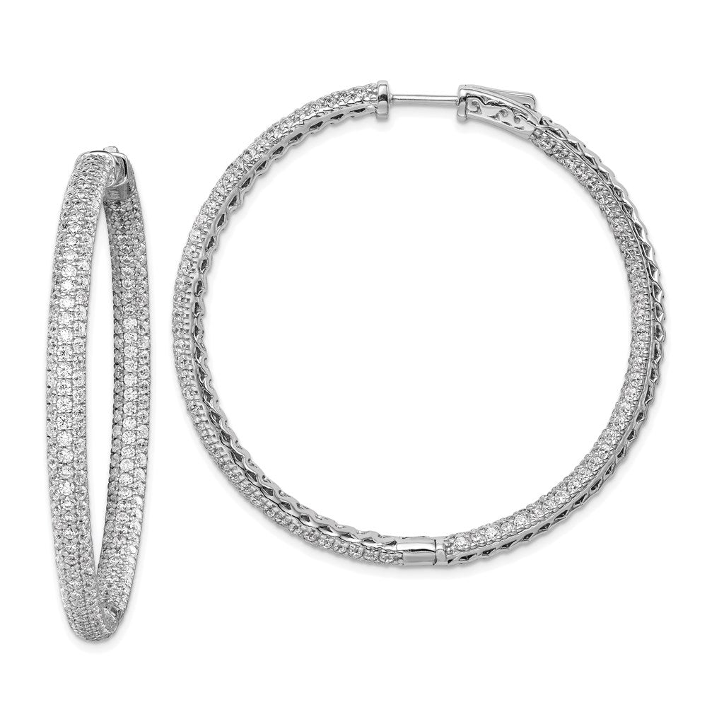 Sterling Shimmer Sterling Silver Rhodium-plated 460 Stone PavÇ 1.5mm CZ In and Out Round Hinged Hoop Earrings