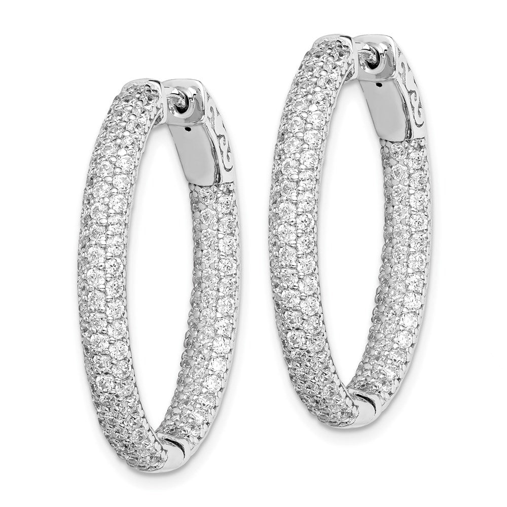 Sterling Shimmer Sterling Silver Rhodium-plated 208 Stone Pav√á 1.5mm CZ In and Out Oval Hinged Hoop Earrings