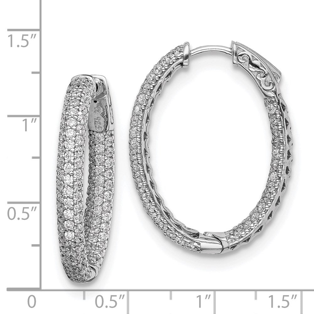 Sterling Shimmer Sterling Silver Rhodium-plated 208 Stone Pav√á 1.5mm CZ In and Out Oval Hinged Hoop Earrings