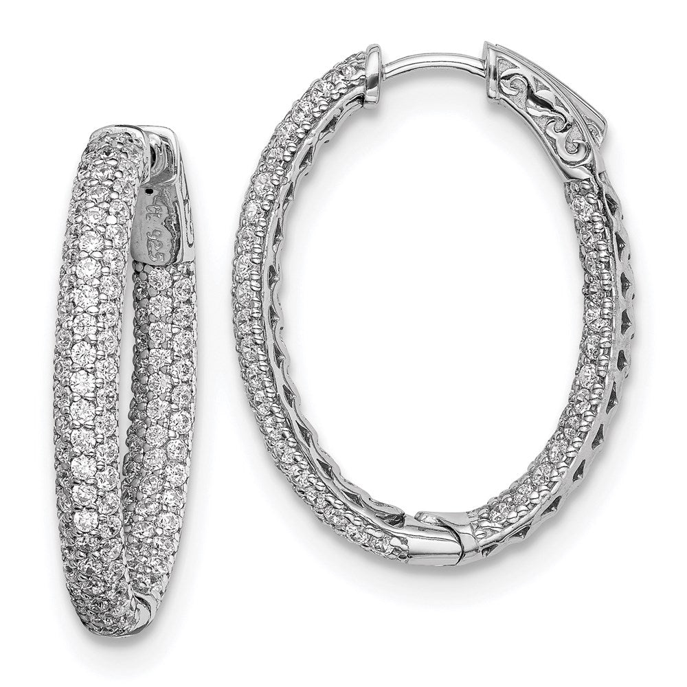 Sterling Shimmer Sterling Silver Rhodium-plated 208 Stone Pav√á 1.5mm CZ In and Out Oval Hinged Hoop Earrings