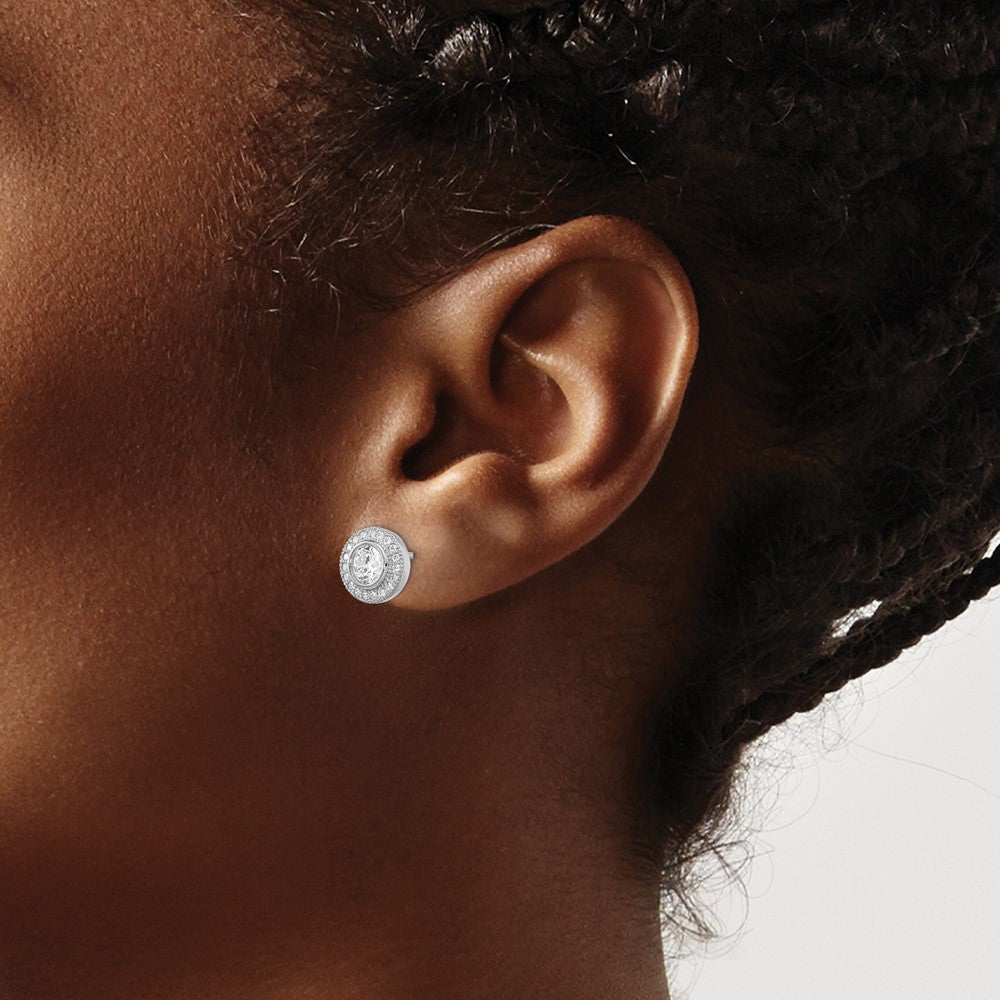 Brilliant Embers Sterling Silver Rhodium-plated 40 Stone Micro Pav√á Halo CZ Post Earrings