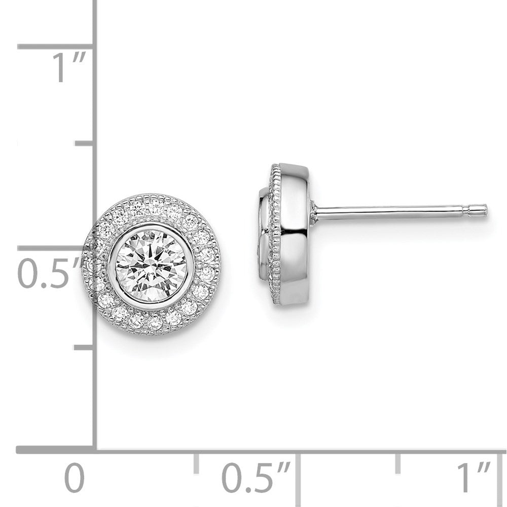 Brilliant Embers Sterling Silver Rhodium-plated 40 Stone Micro Pav√á Halo CZ Post Earrings