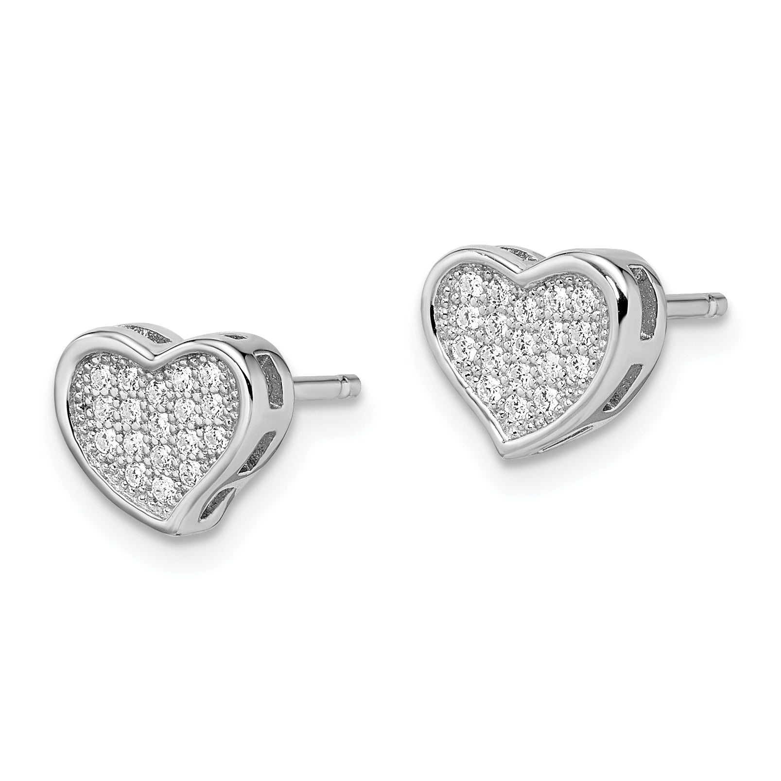 Brilliant Embers Sterling Silver Rhodium-plated 36 Stone Micro PavÇ CZ Heart Post Earrings