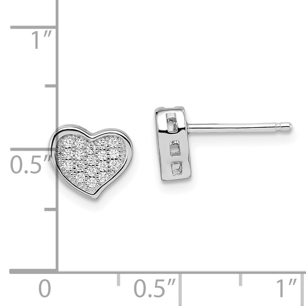 Brilliant Embers Sterling Silver Rhodium-plated 36 Stone Micro PavÇ CZ Heart Post Earrings