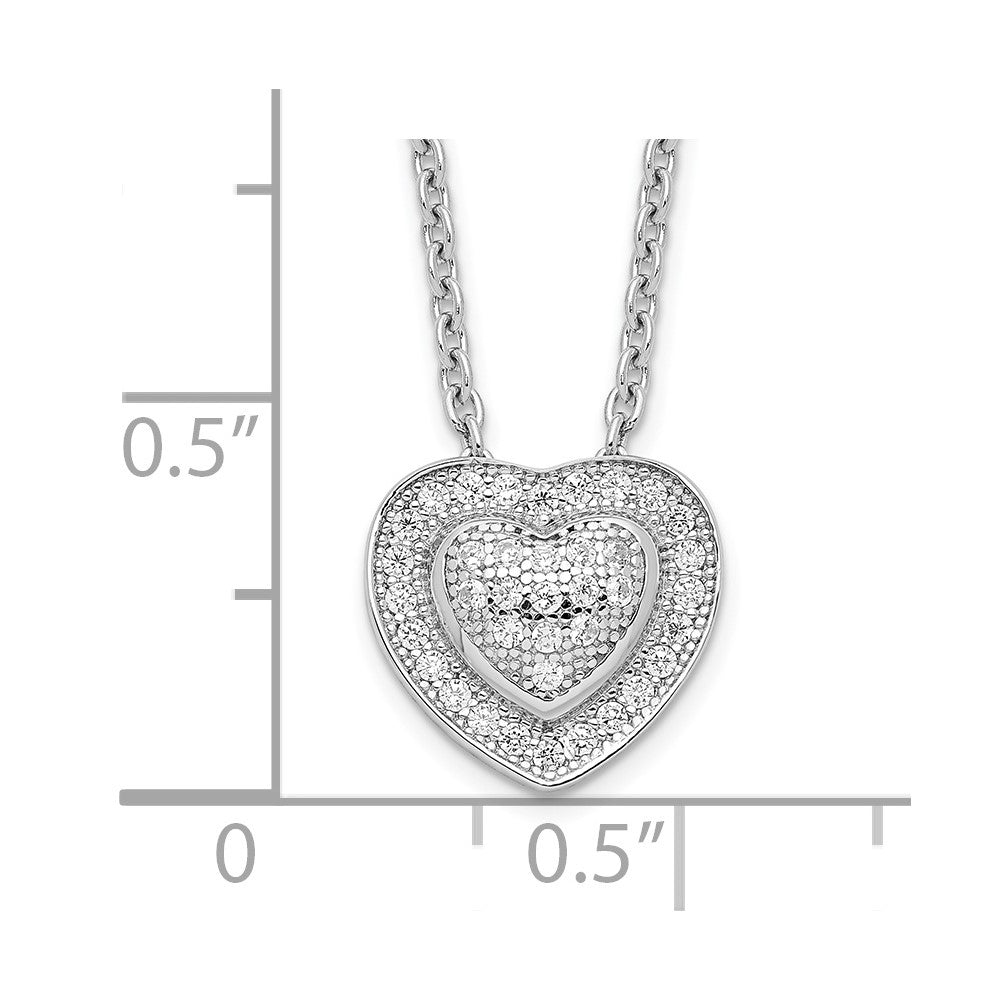 Brilliant Embers Sterling Silver Rhodium-plated 38 Stone 18 inch Micro PavÇ CZ Heart Necklace with 2 Inch Extender