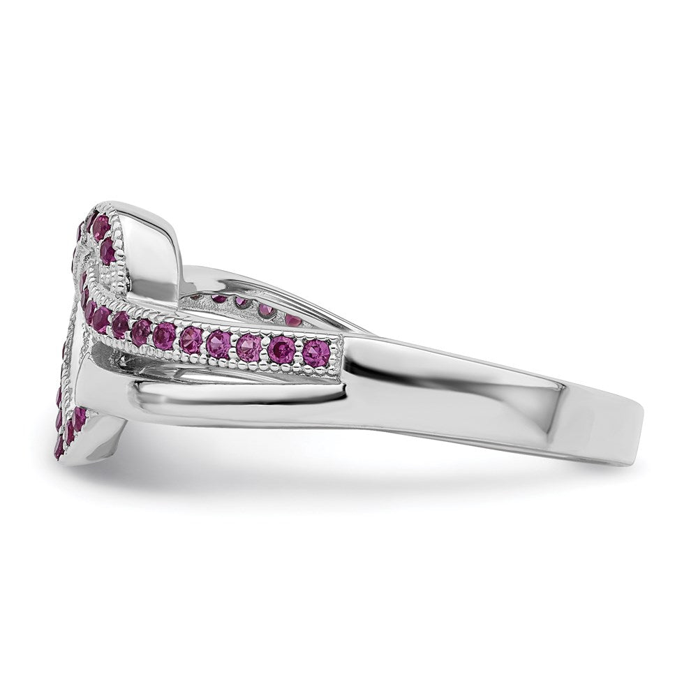 Brilliant Embers Sterling Silver Rhodium-plated 41 Stone Micro Pav√á Red and White CZ Heart Ring