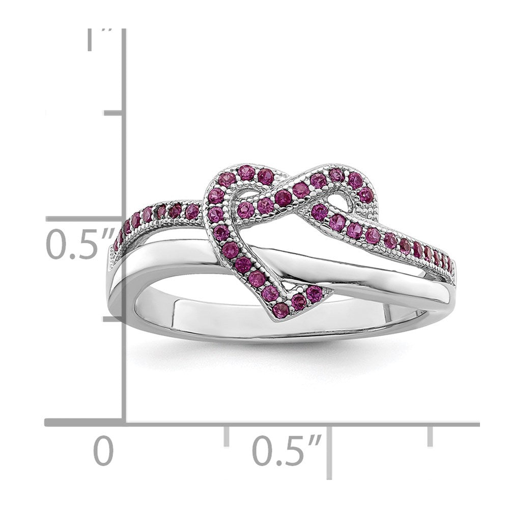 Brilliant Embers Sterling Silver Rhodium-plated 41 Stone Micro Pav√á Red and White CZ Heart Ring