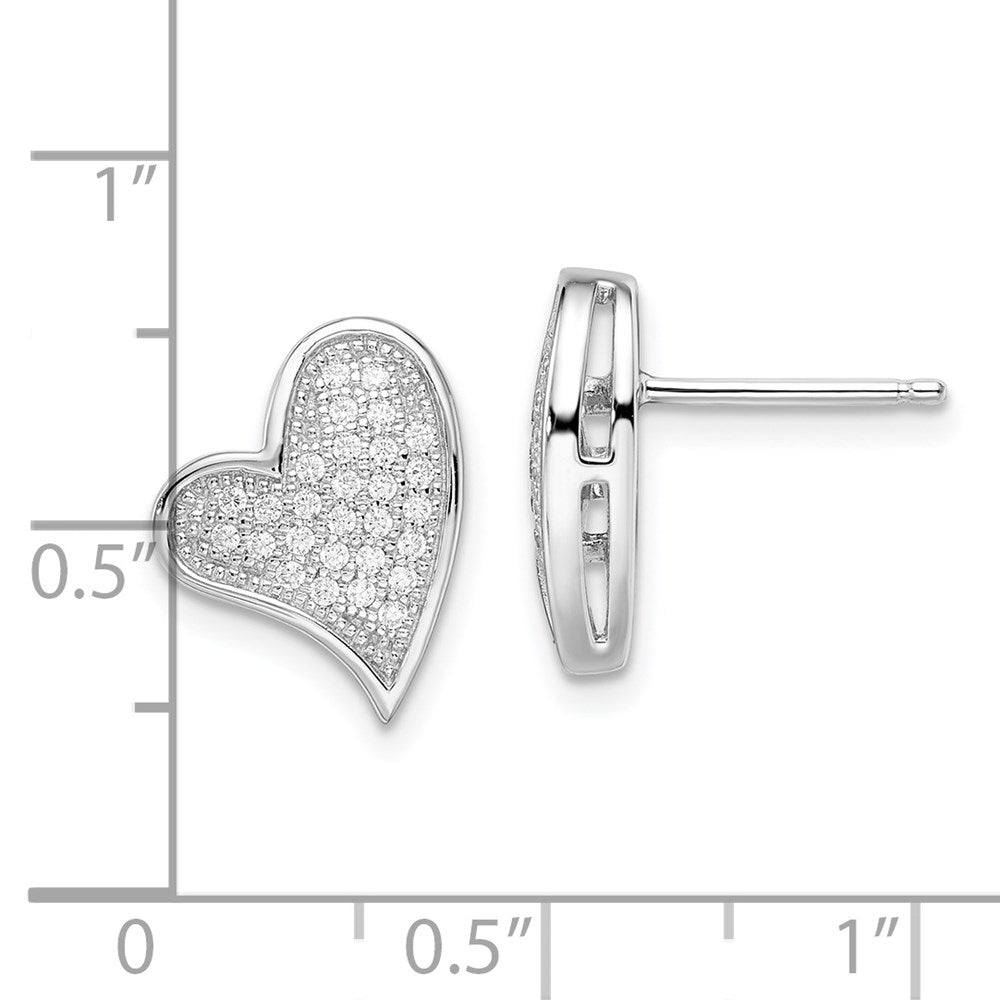 Brilliant Embers Sterling Silver Rhodium-plated 56 Stone Micro Pav√á CZ Heart Post Earrings
