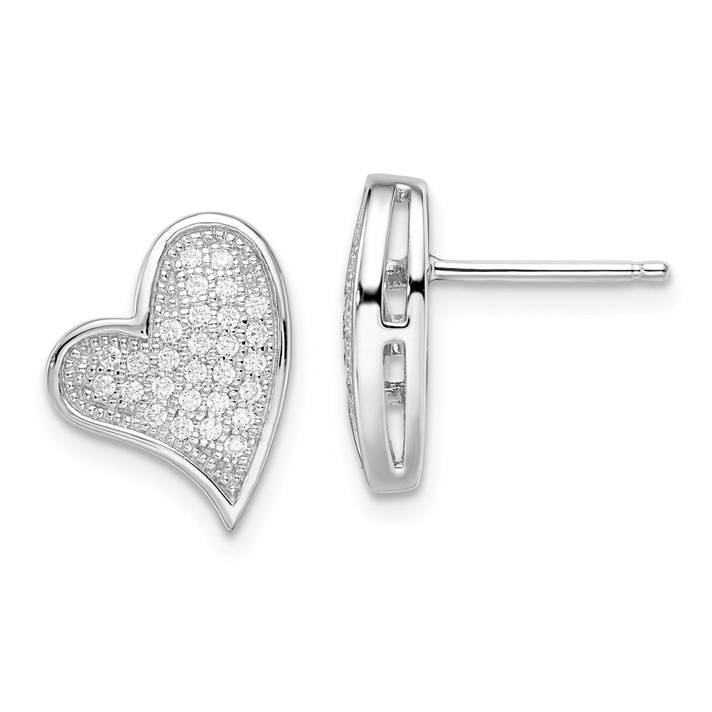 Brilliant Embers Sterling Silver Rhodium-plated 56 Stone Micro Pav√á CZ Heart Post Earrings