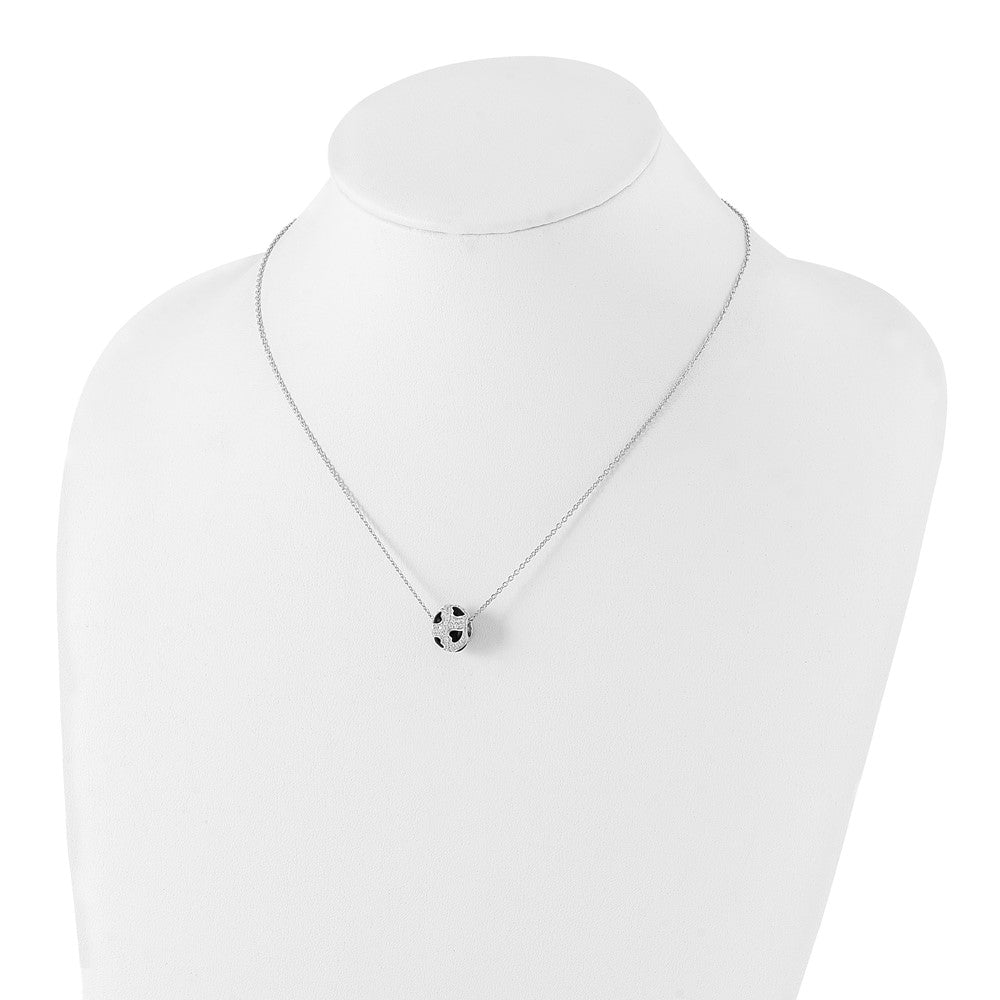 Sterling Silver Black Enamel & CZ True Fire Heart Bead Necklace