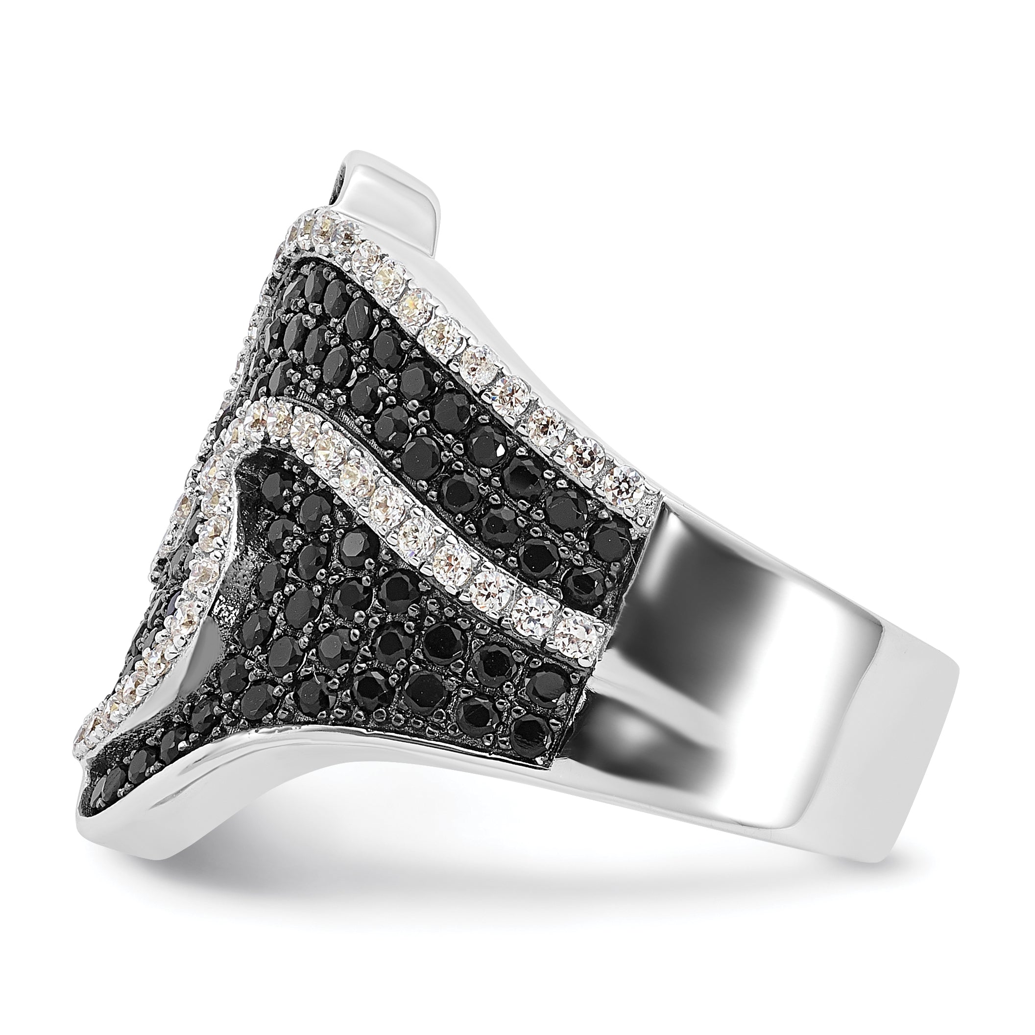 Sterling Silver Brilliant Embers Black & Clear CZ Swirl Ring