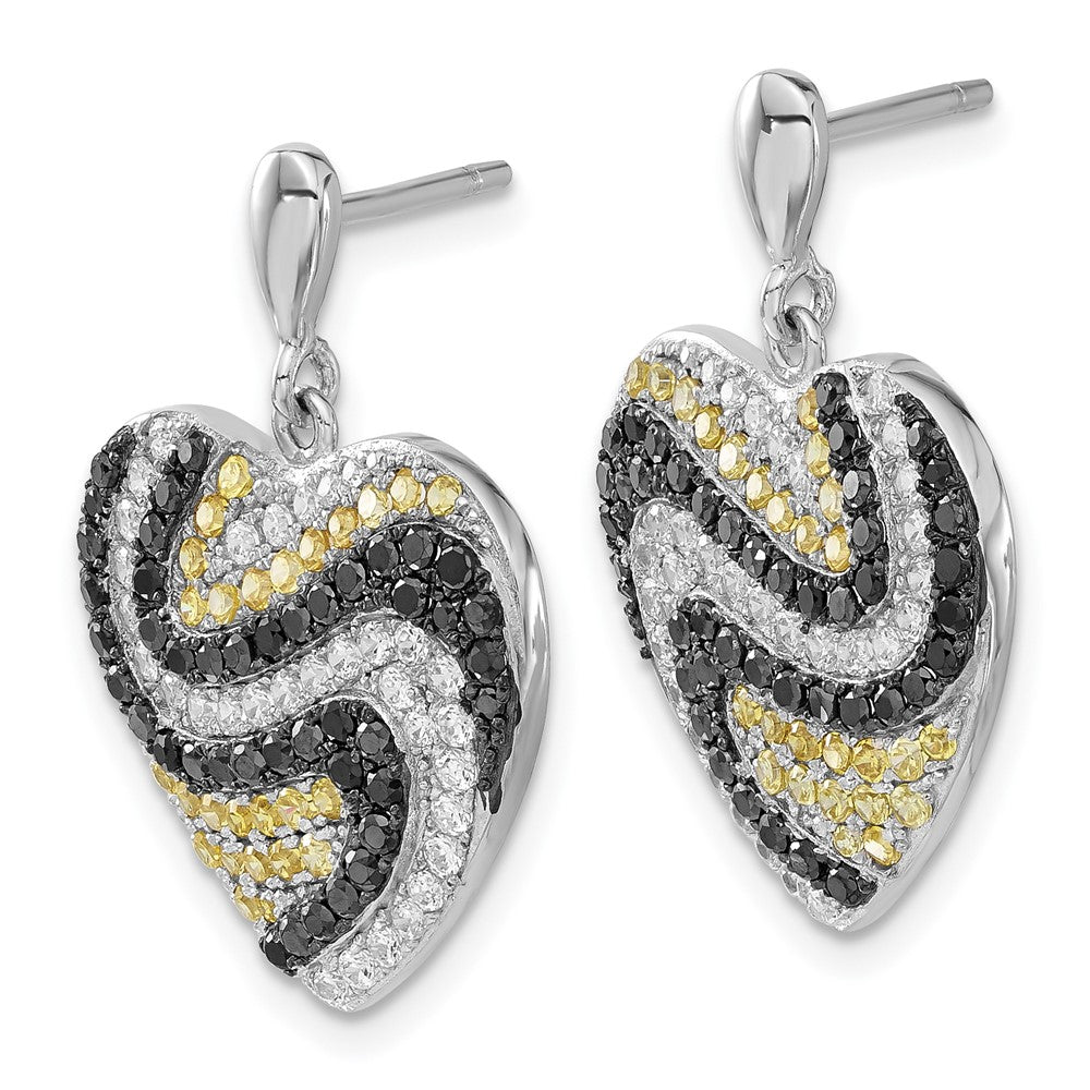 Brilliant Embers Sterling Silver Black Yellow & Clear CZ Heart Earrings