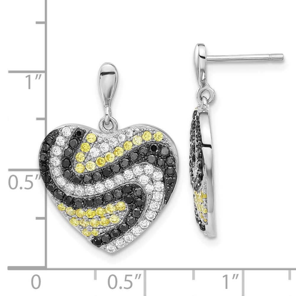 Brilliant Embers Sterling Silver Black Yellow & Clear CZ Heart Earrings