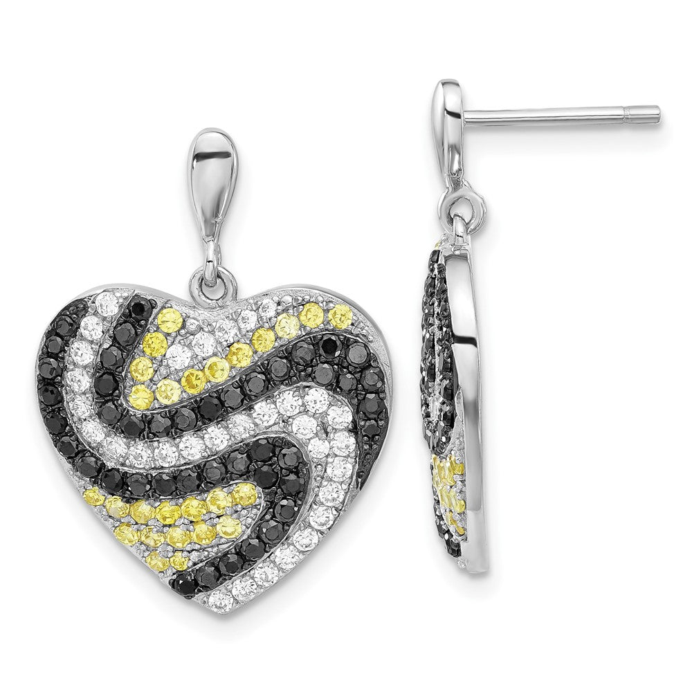Brilliant Embers Sterling Silver Black Yellow & Clear CZ Heart Earrings